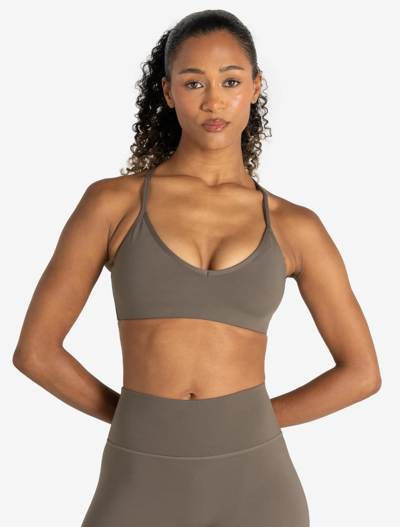 Allure Cross Back Sports Bra - Taupe - Image 2