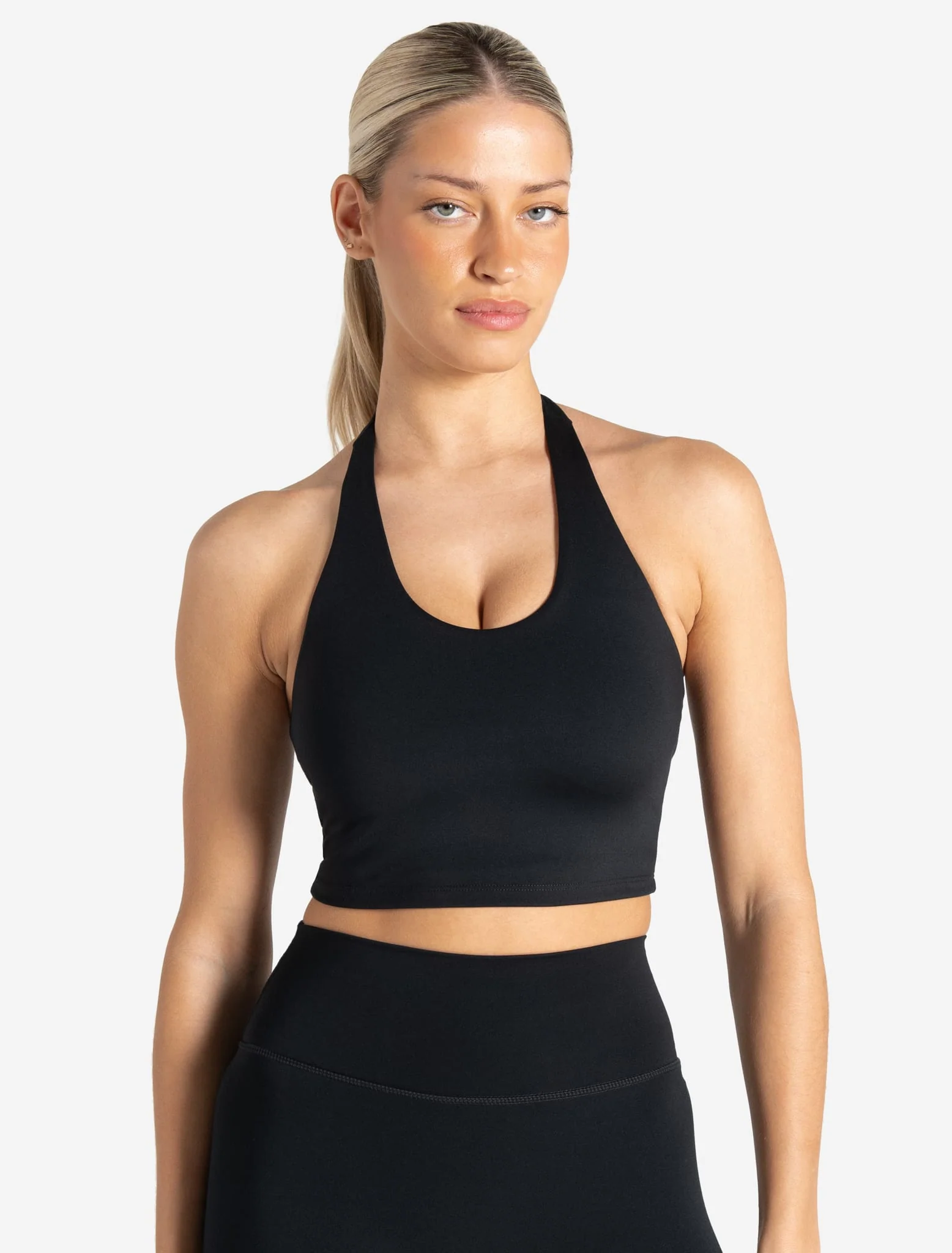 Allure Halter Built-in Bra Crop Top - Black
