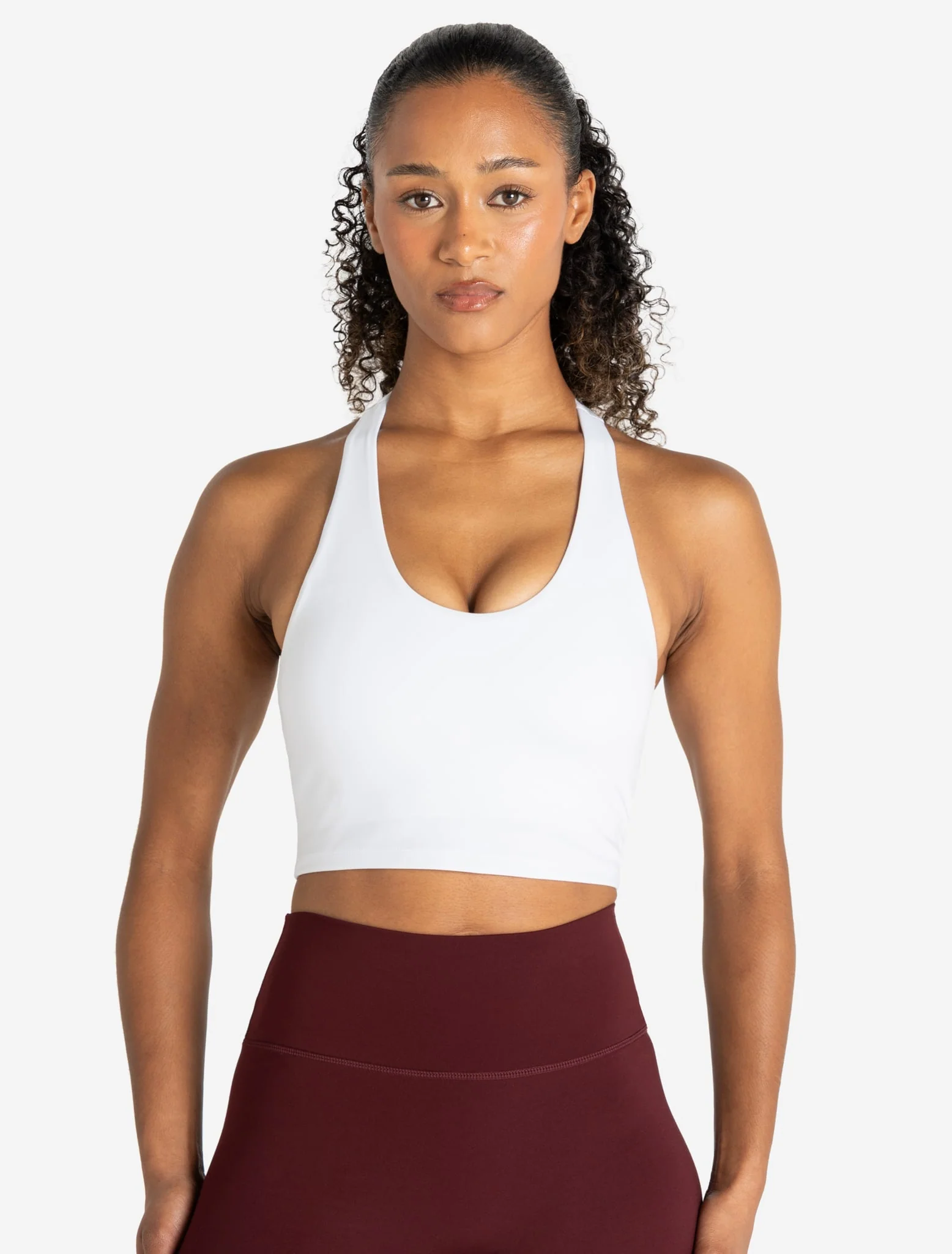 Allure Halter Built-in Bra Crop Top - White