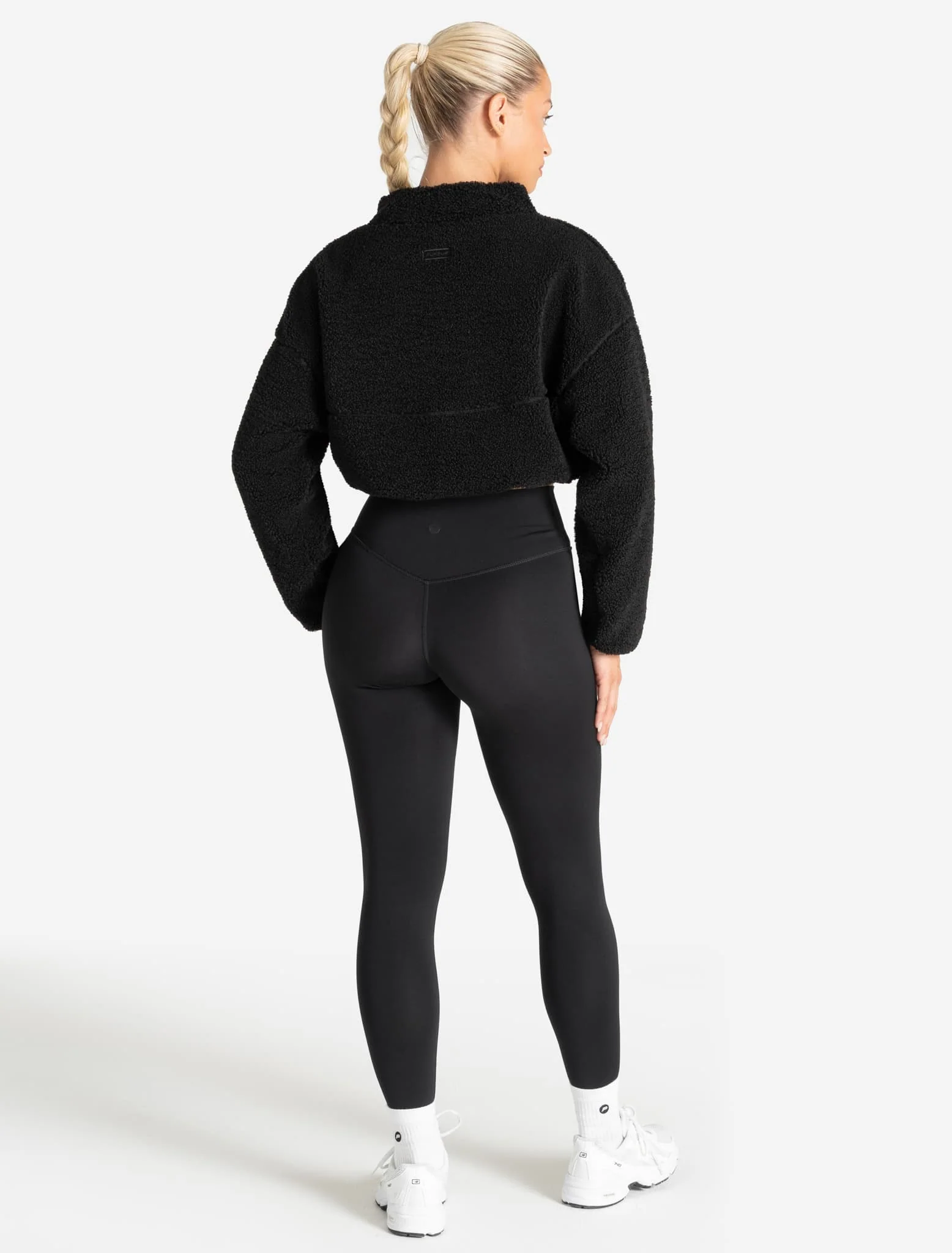 Borg Fleece Crop Jacket - Black - Image 6