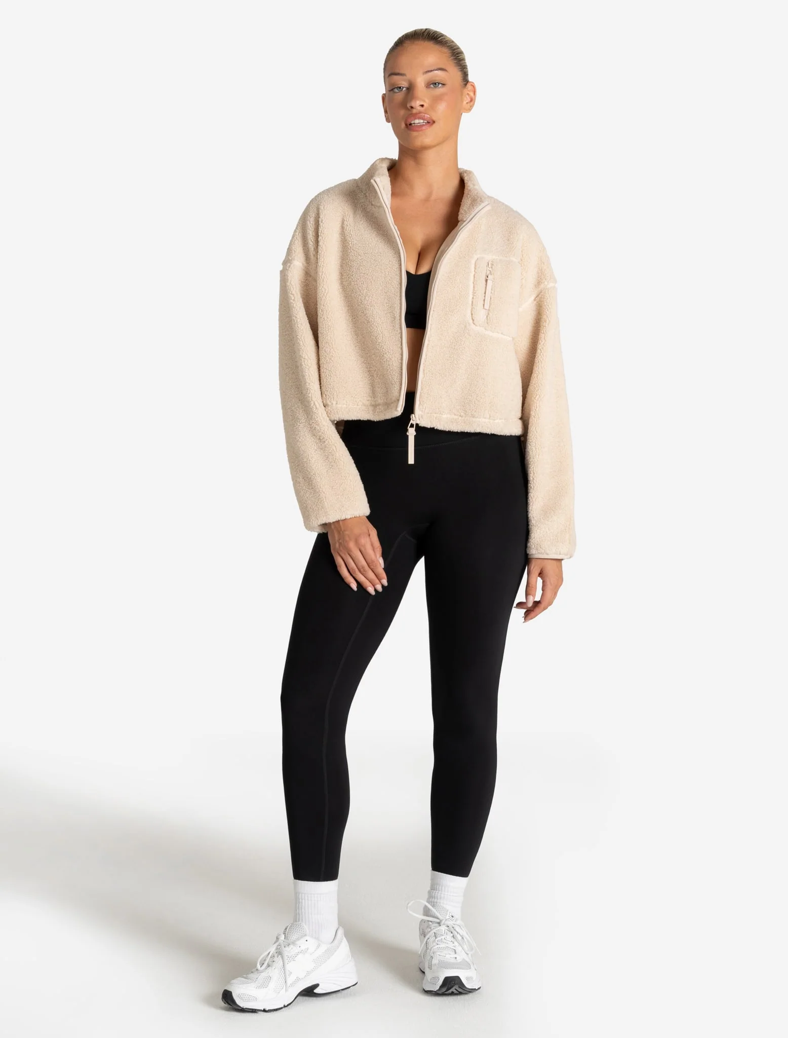 Borg Fleece Crop Jacket - Cream - Image 5