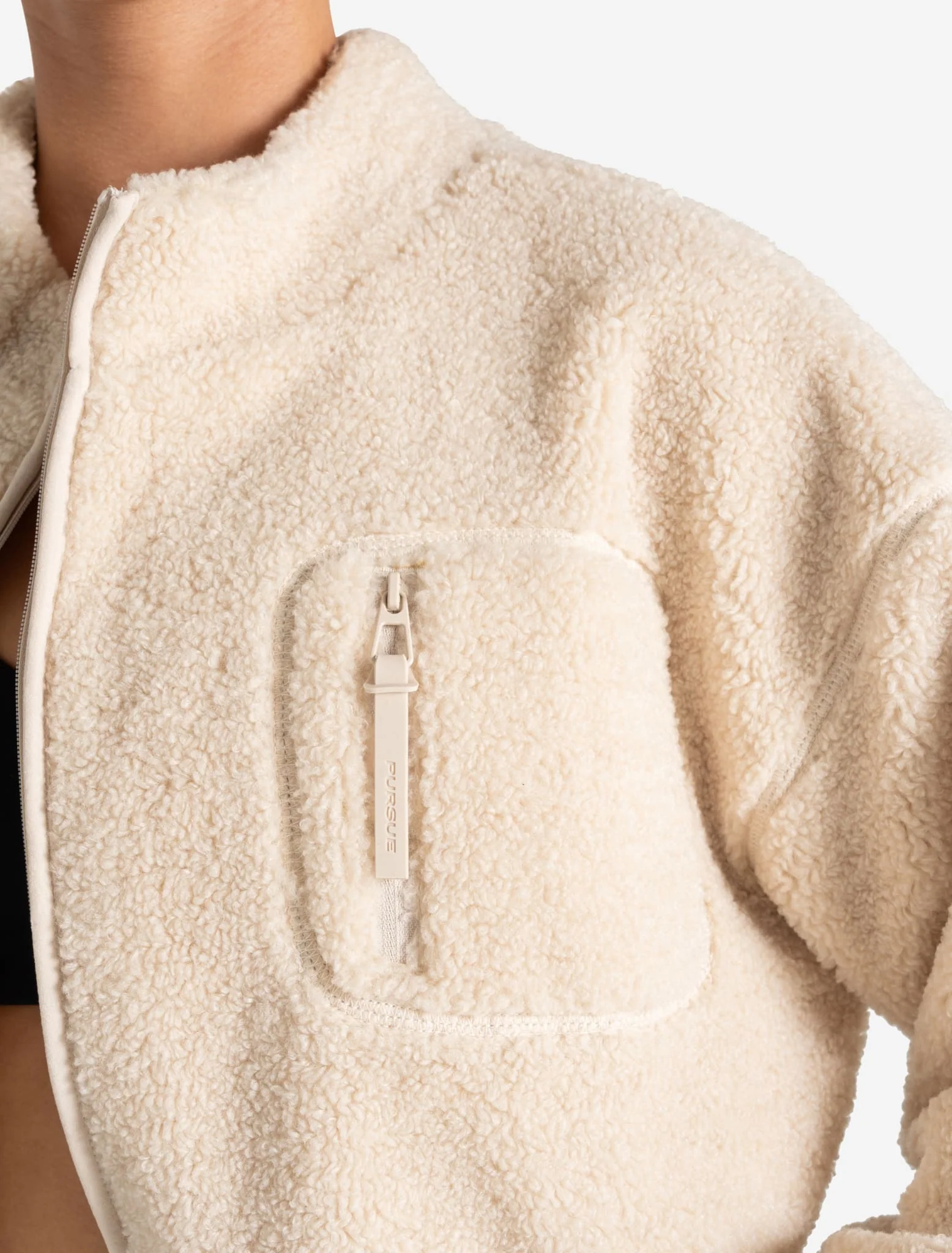Borg Fleece Crop Jacket - Cream - Image 7