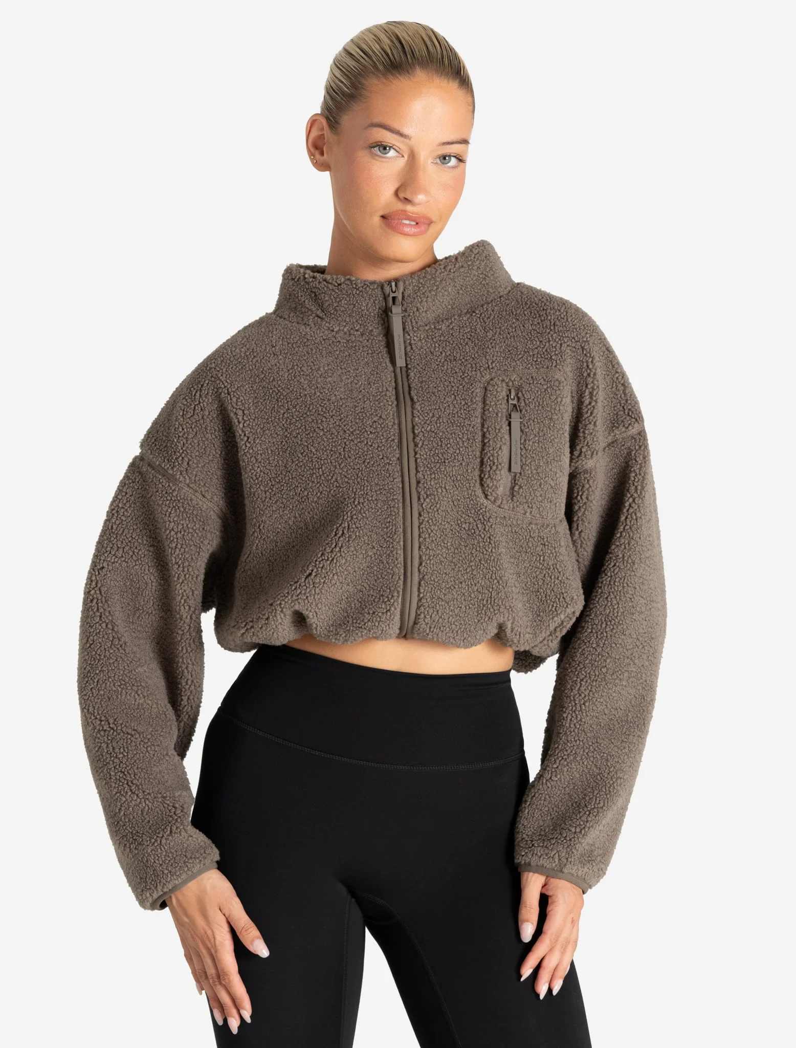 Borg Fleece Crop Jacket - Mole - Image 3