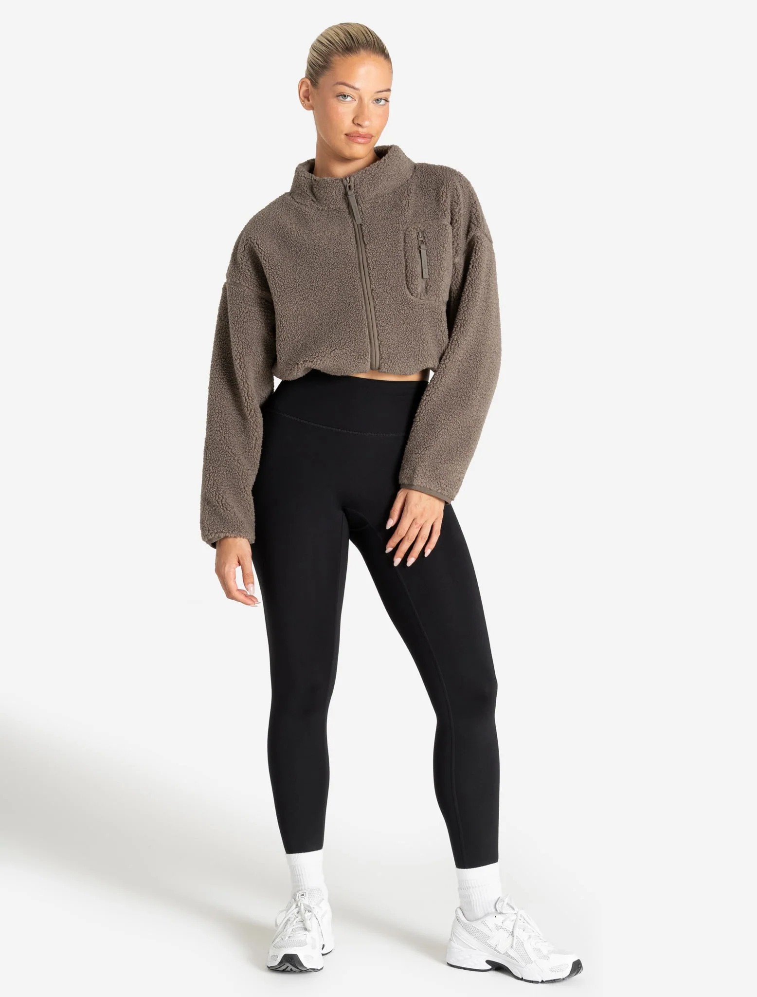 Borg Fleece Crop Jacket - Mole - Image 5