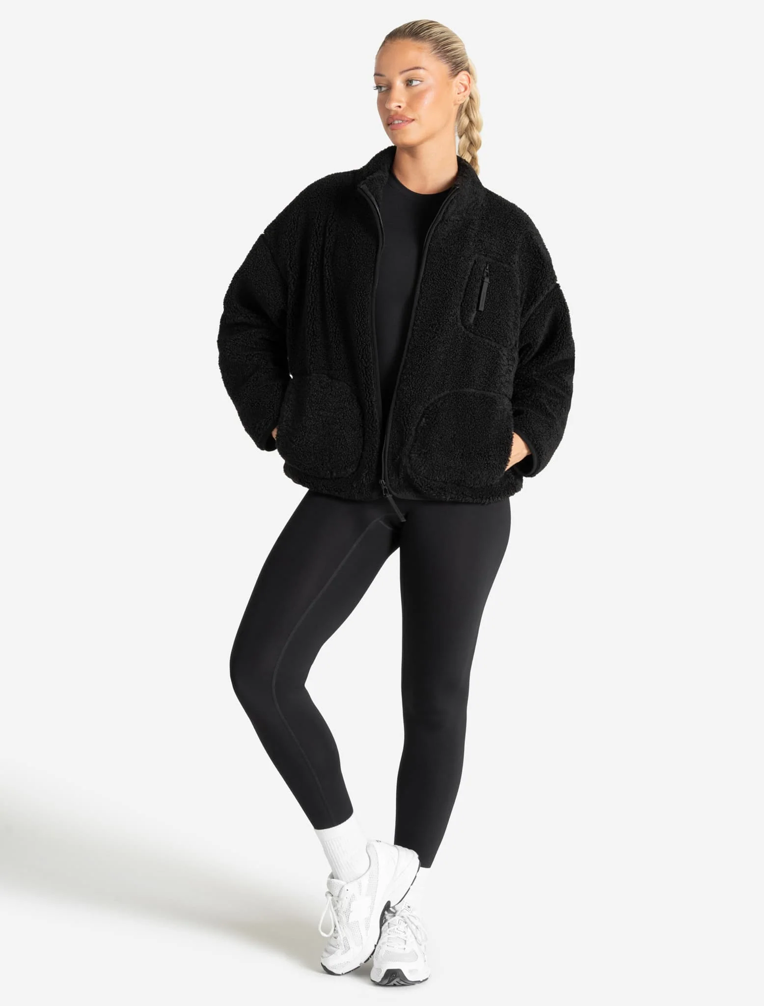 Borg Fleece Jacket - Black - Image 3