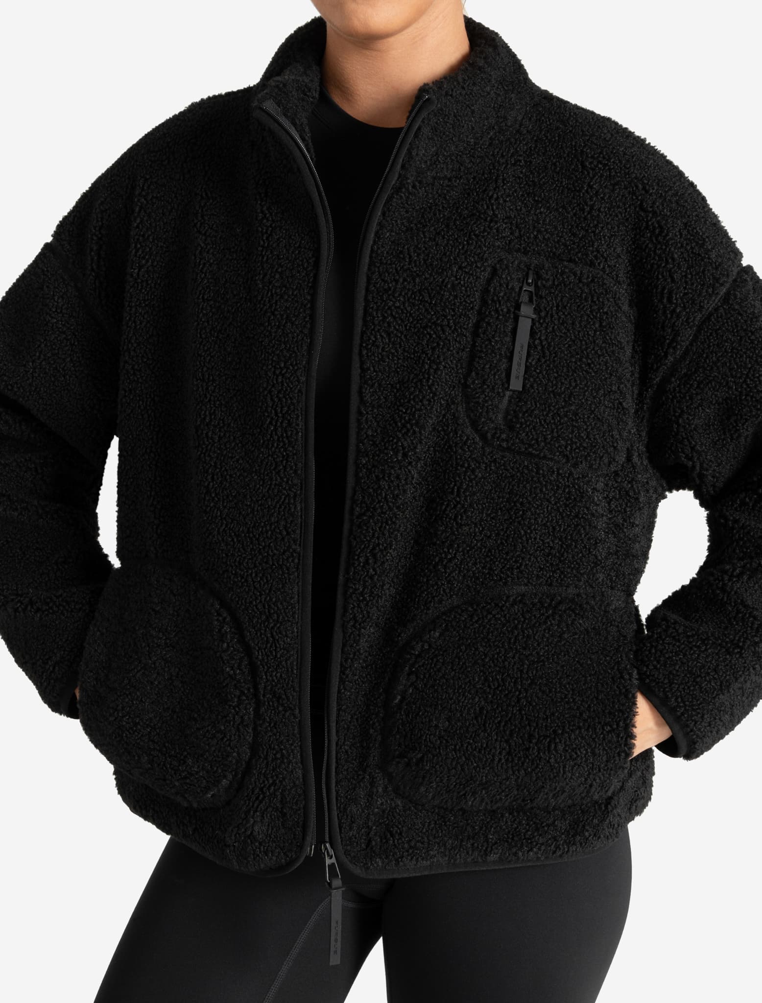 Borg Fleece Jacket - Black - Image 5