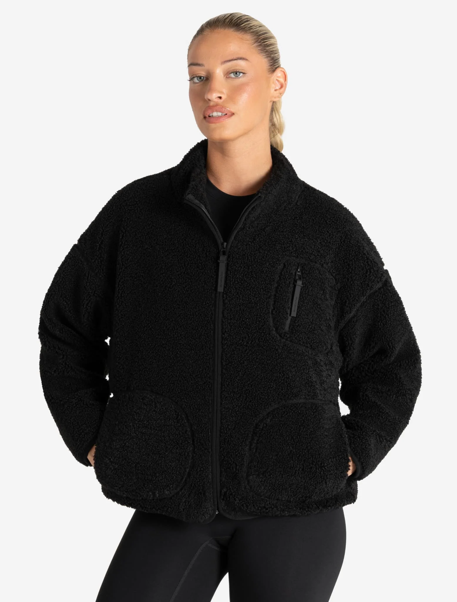 Borg Fleece Jacket - Black - Image 8