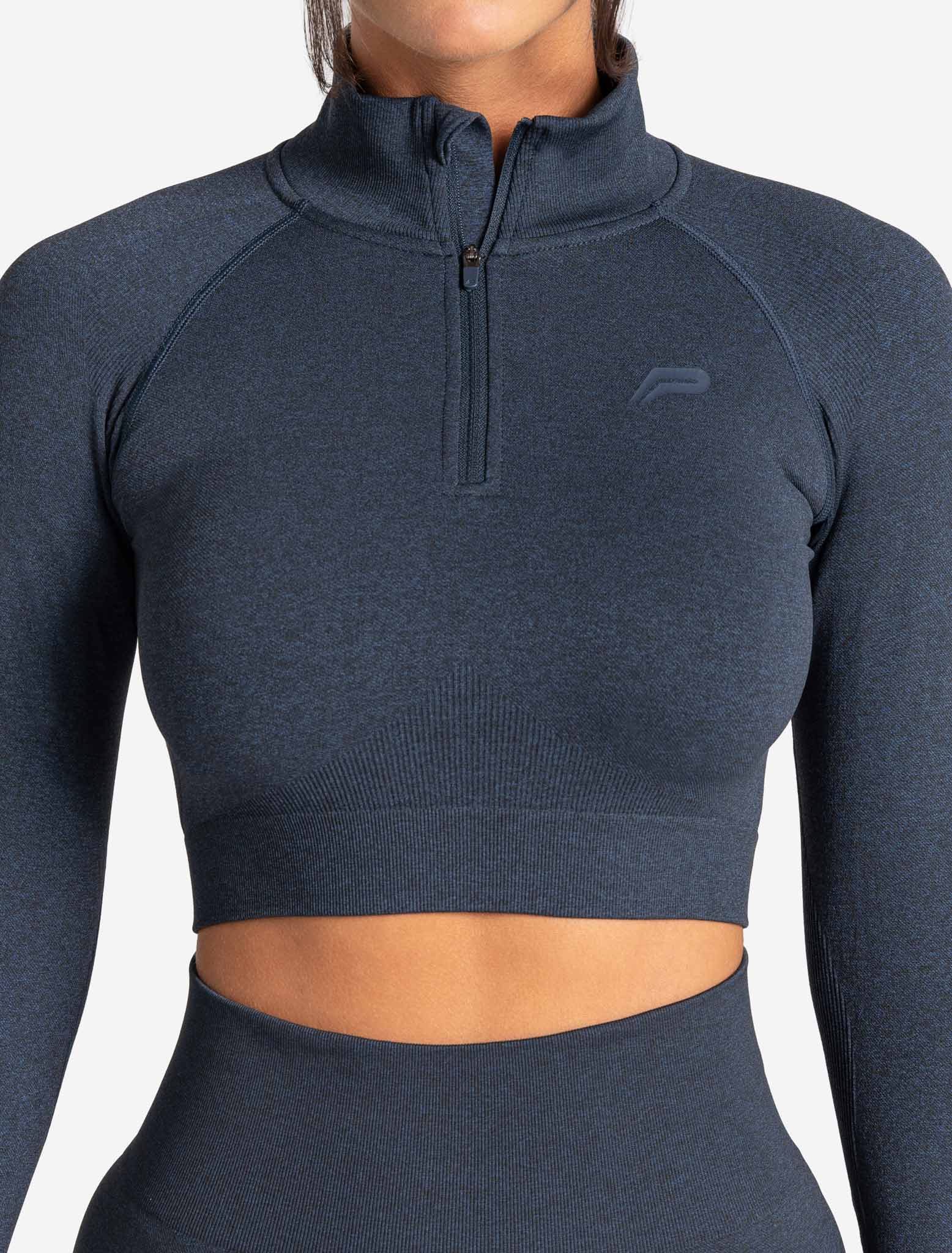 Core Seamless Crop 1/2 Zip - Navy Marl - Image 3