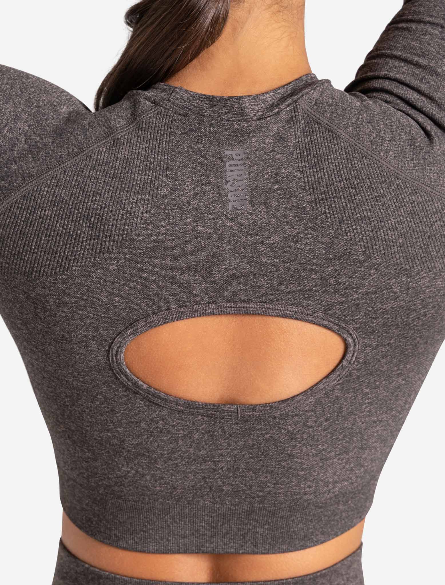 Core Seamless Long Sleeve Crop Top - Brown Marl - Image 3