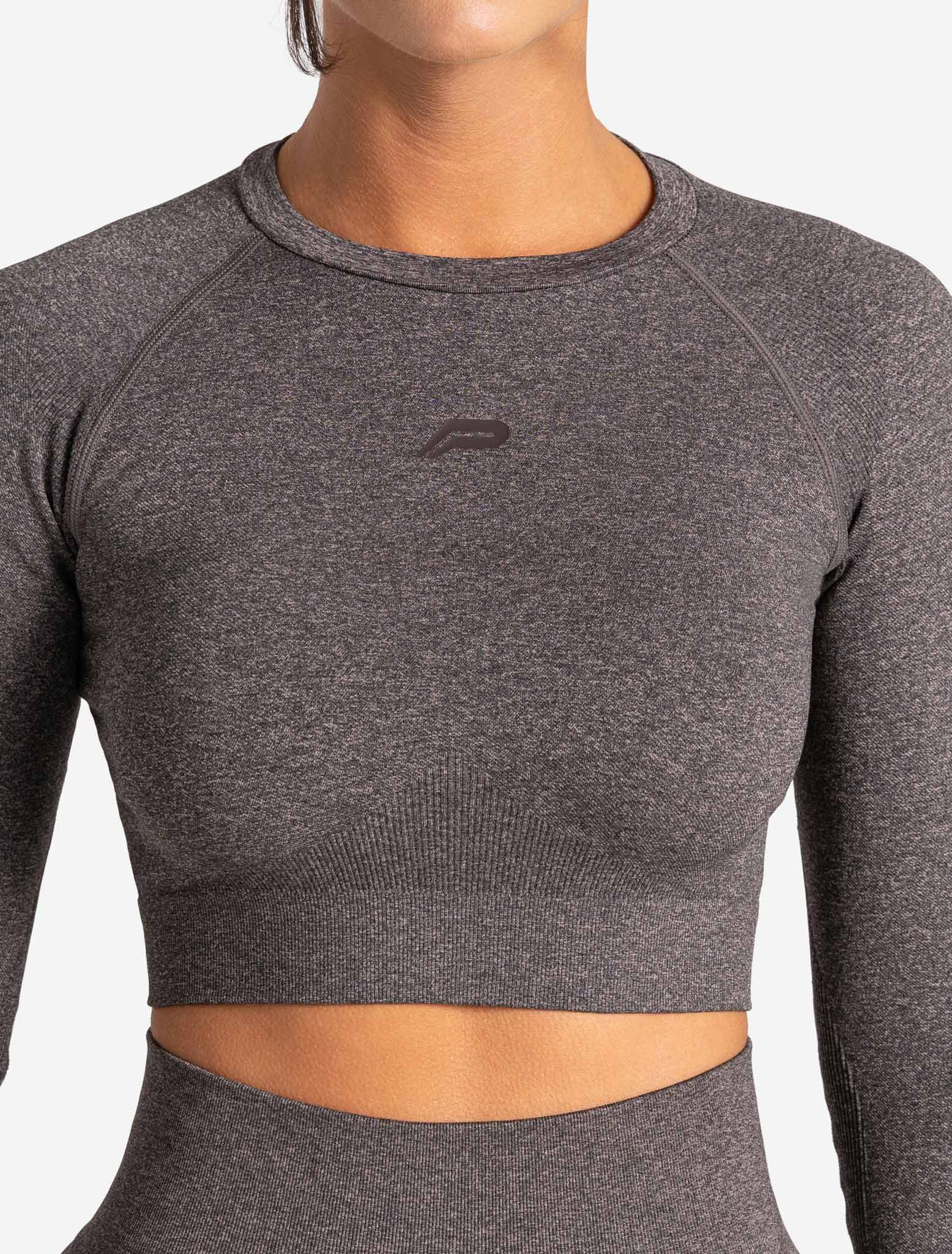 Core Seamless Long Sleeve Crop Top - Brown Marl - Image 4