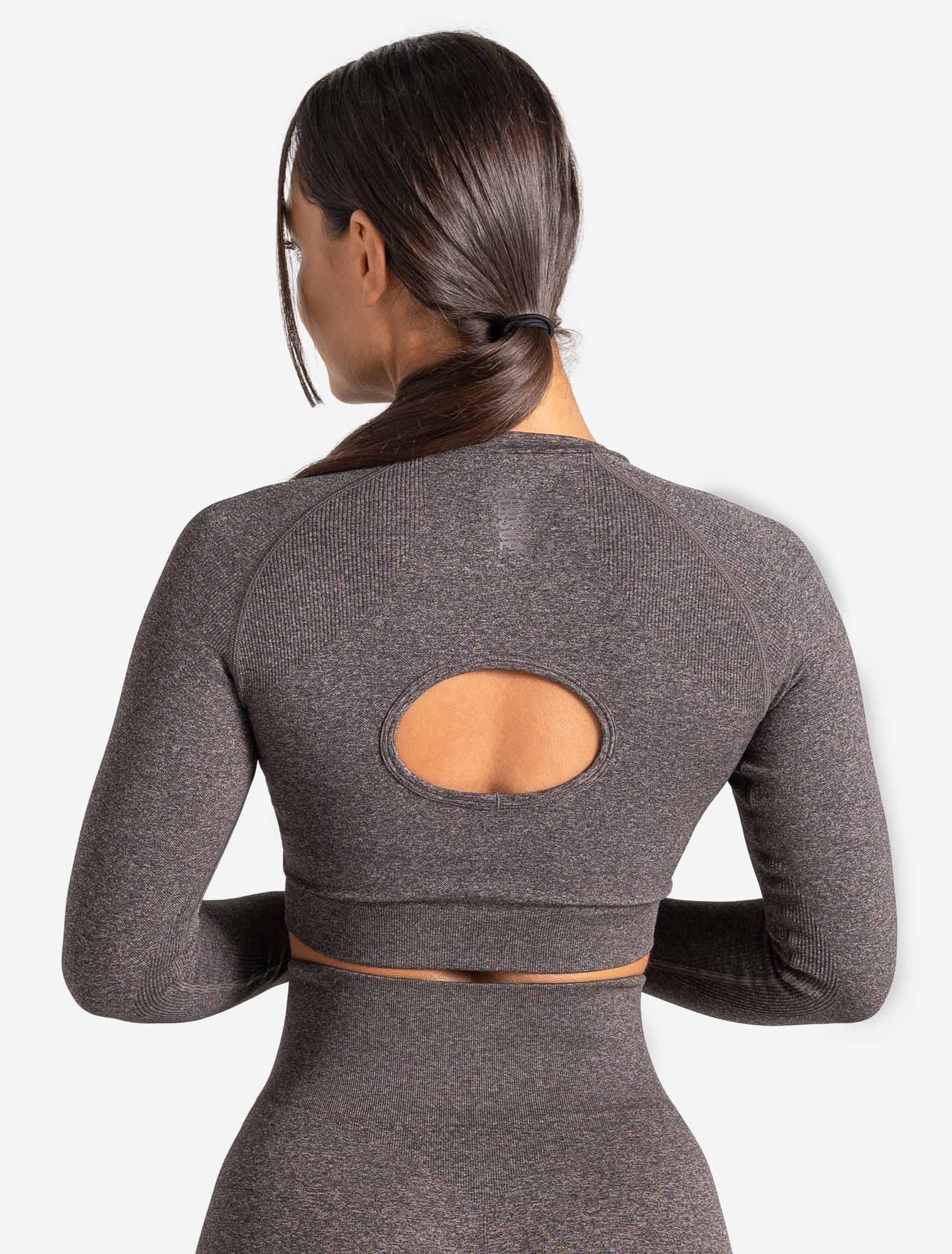 Core Seamless Long Sleeve Crop Top - Brown Marl - Image 6