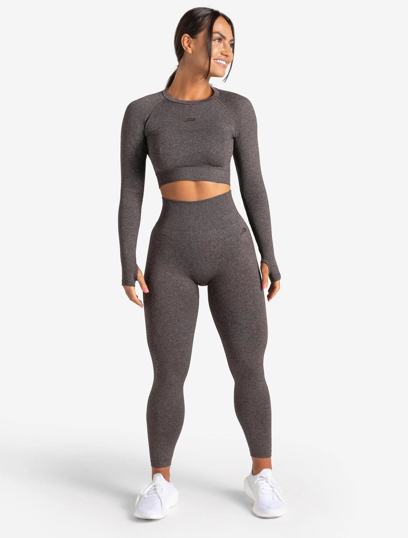Core Seamless Long Sleeve Crop Top - Brown Marl - Image 8