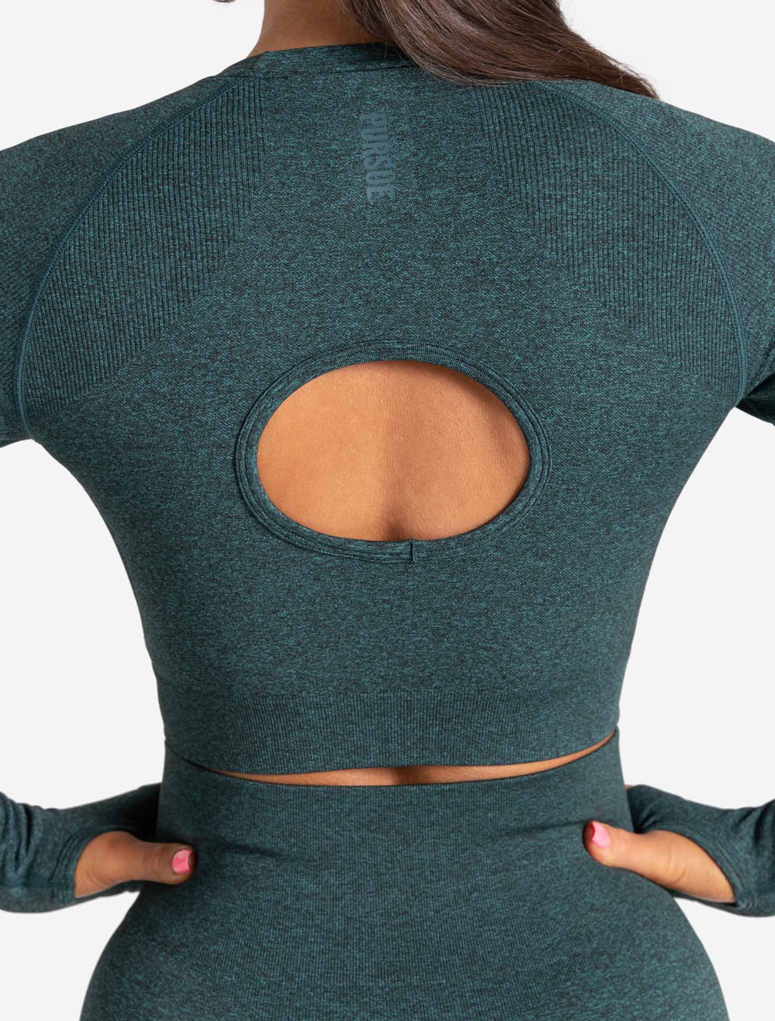 Core Seamless Long Sleeve Crop Top - Teal Marl - Image 4