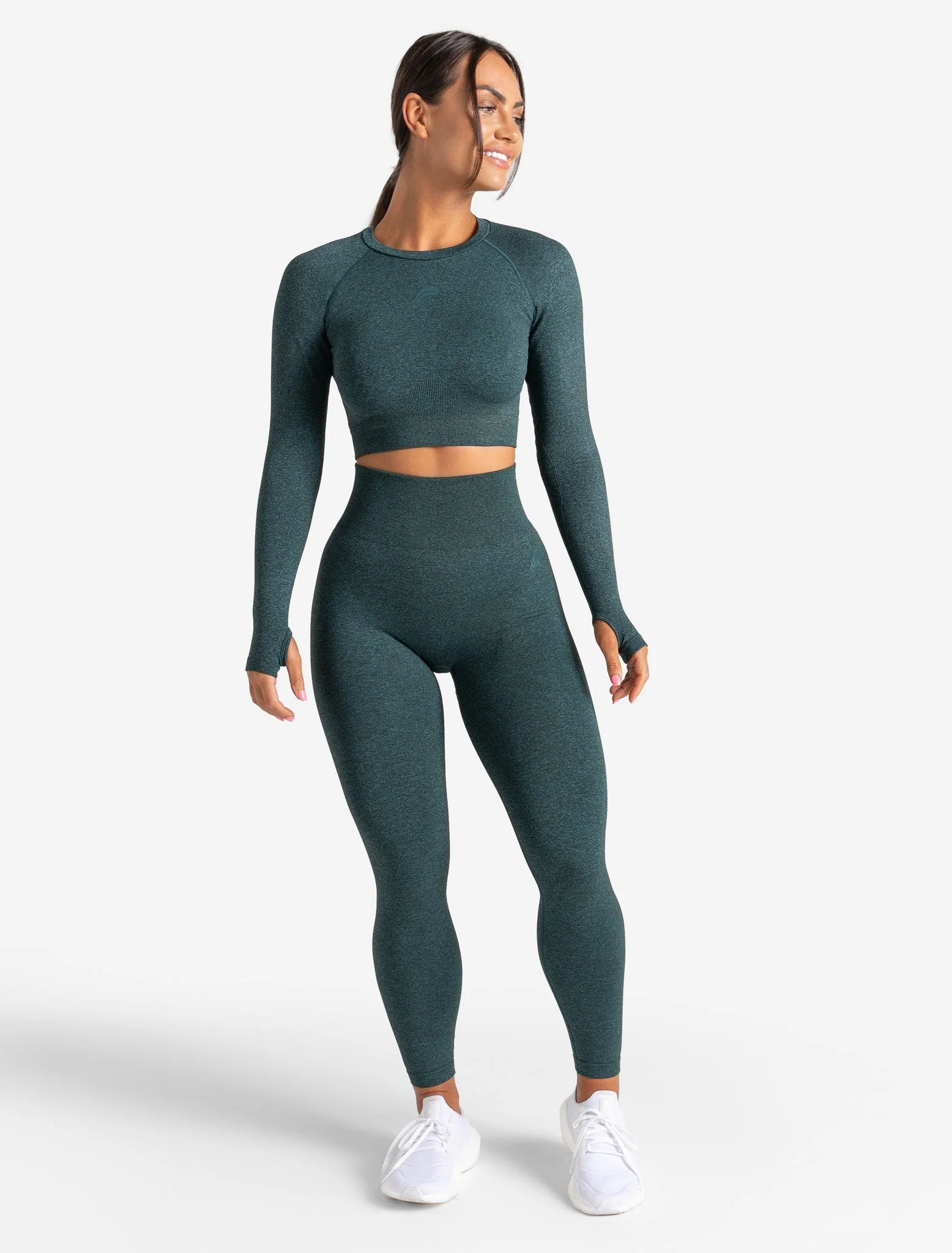 Core Seamless Long Sleeve Crop Top - Teal Marl - Image 5