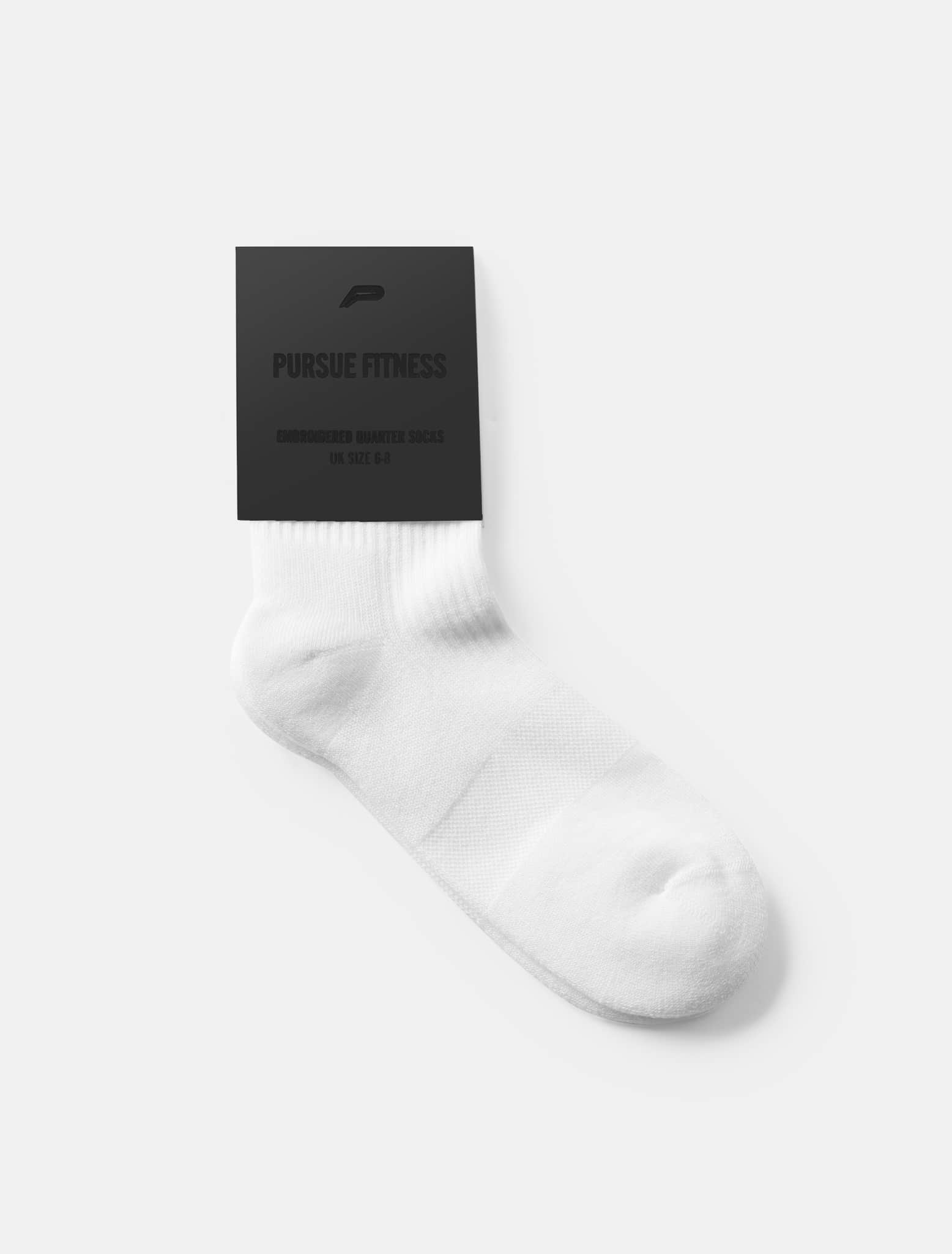 Embroidered Quarter Socks - White (Unisex) - Image 3