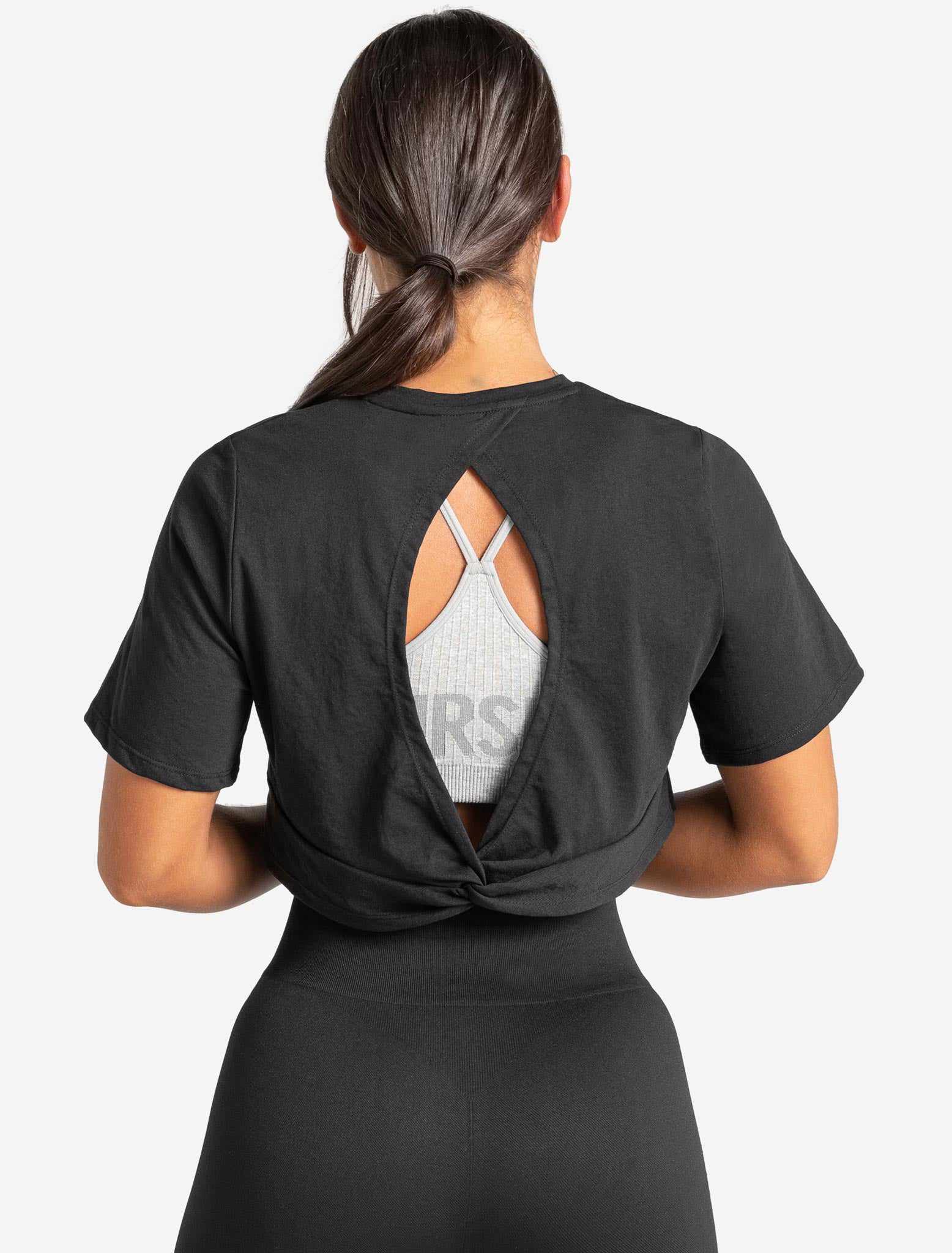 Knot Back Crop T-Shirt - Black - Image 2