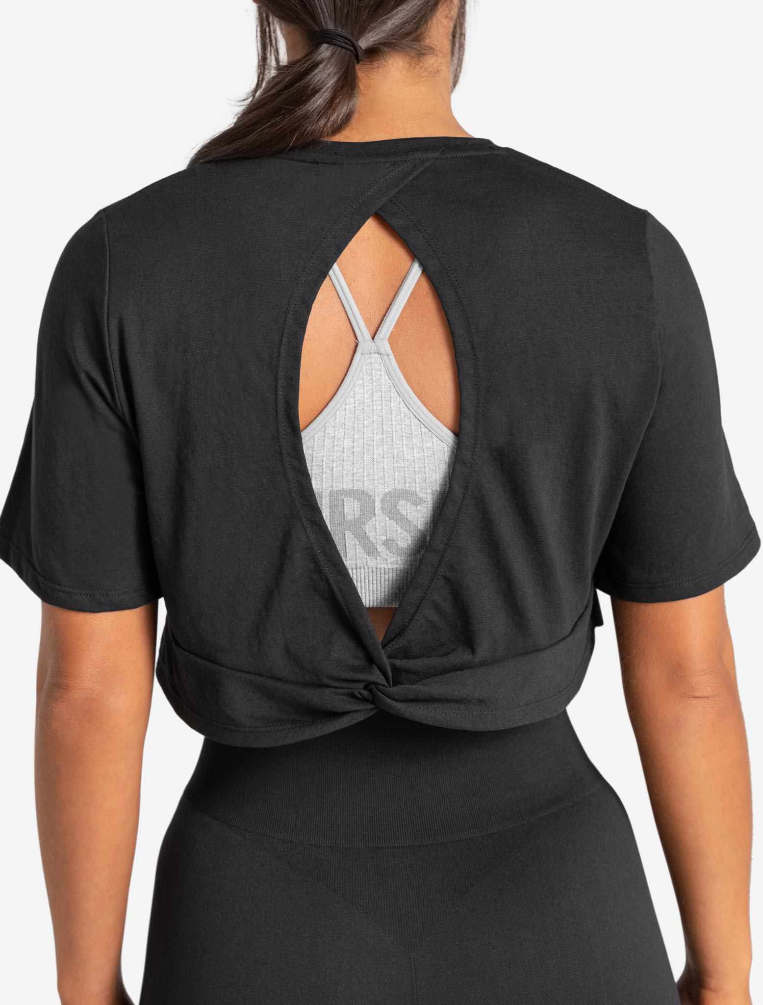 Knot Back Crop T-Shirt - Black - Image 4