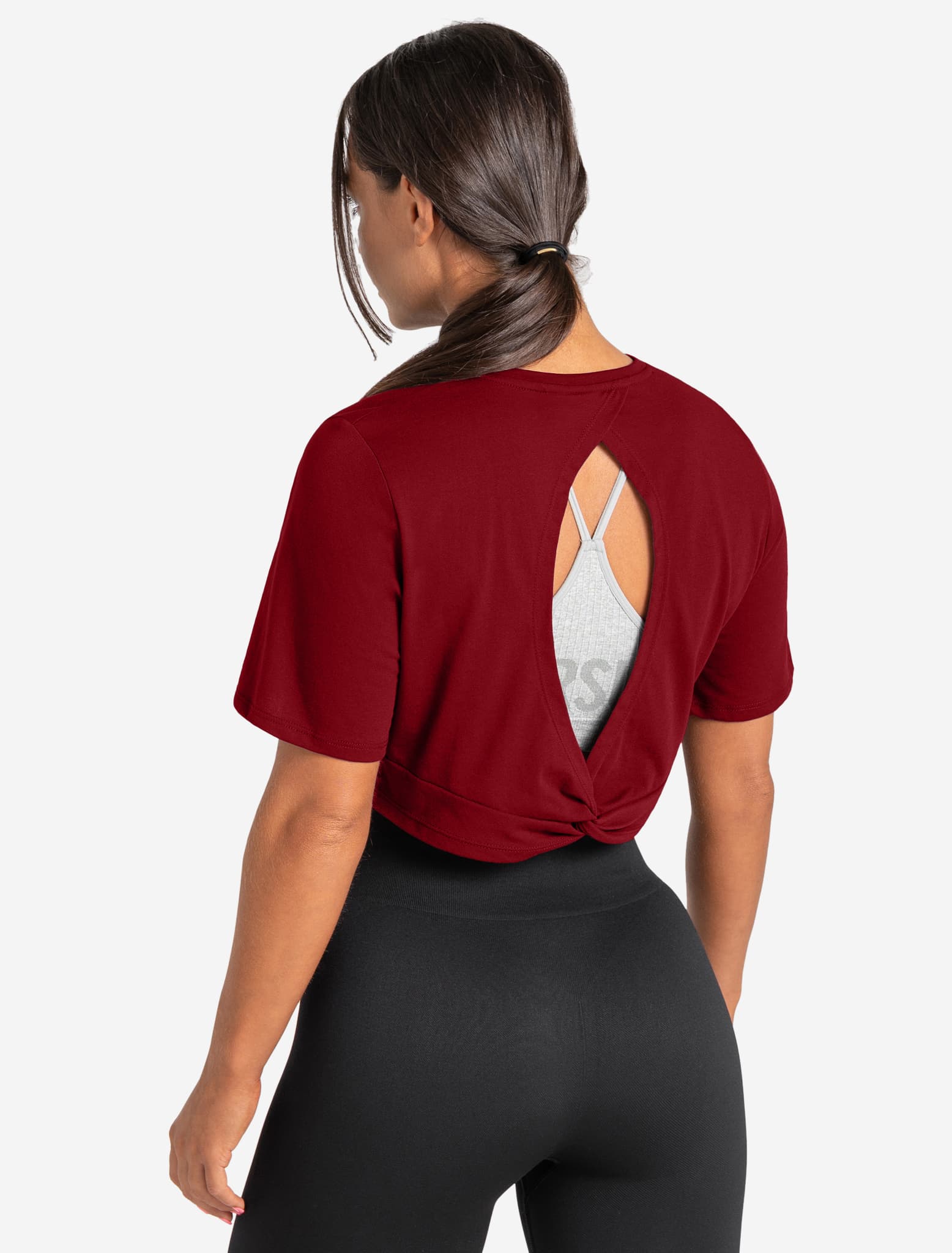 Knot Back Crop T-Shirt - Maroon - Image 2