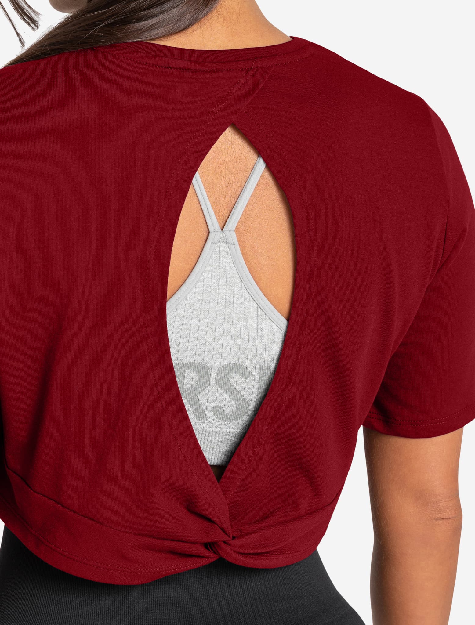 Knot Back Crop T-Shirt - Maroon - Image 4