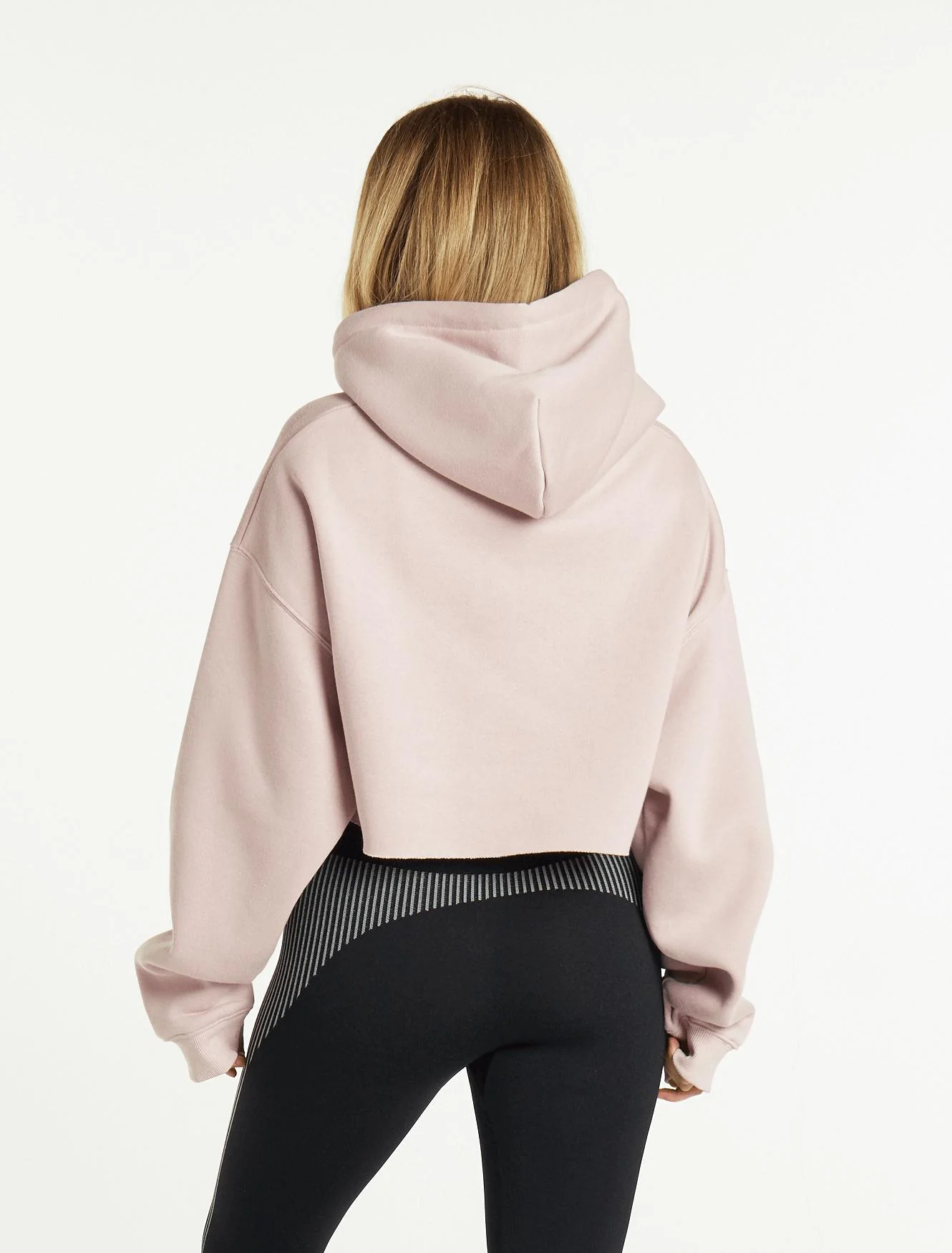 Oversized Crop Hoodie - Dusky Pink - Image 5