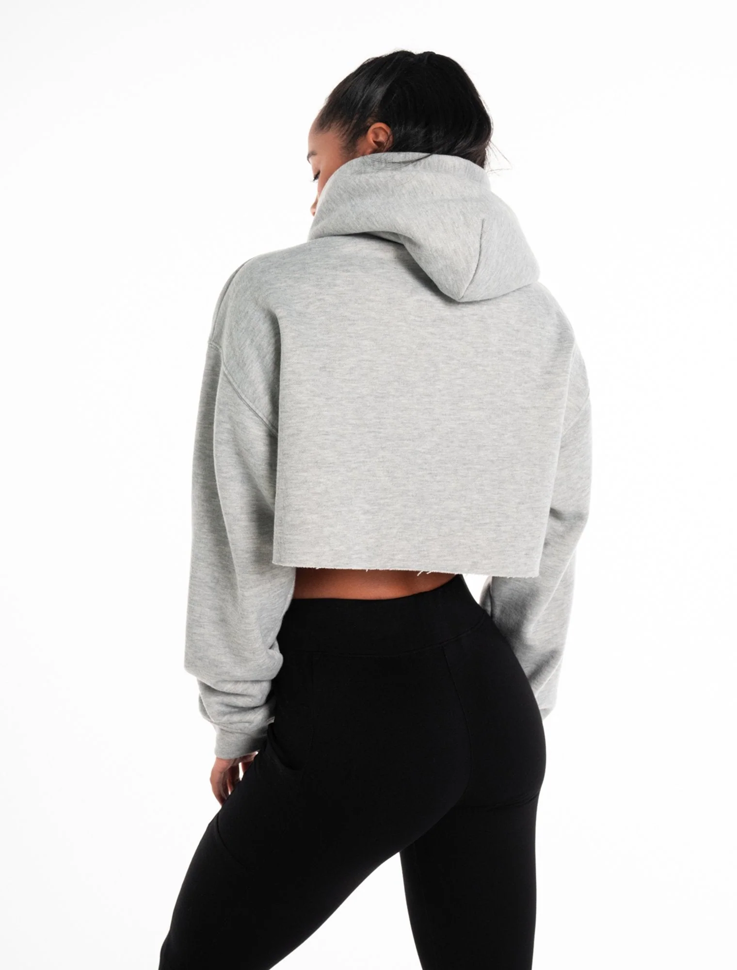 Oversized Crop Hoodie - Marl Grey - Image 5