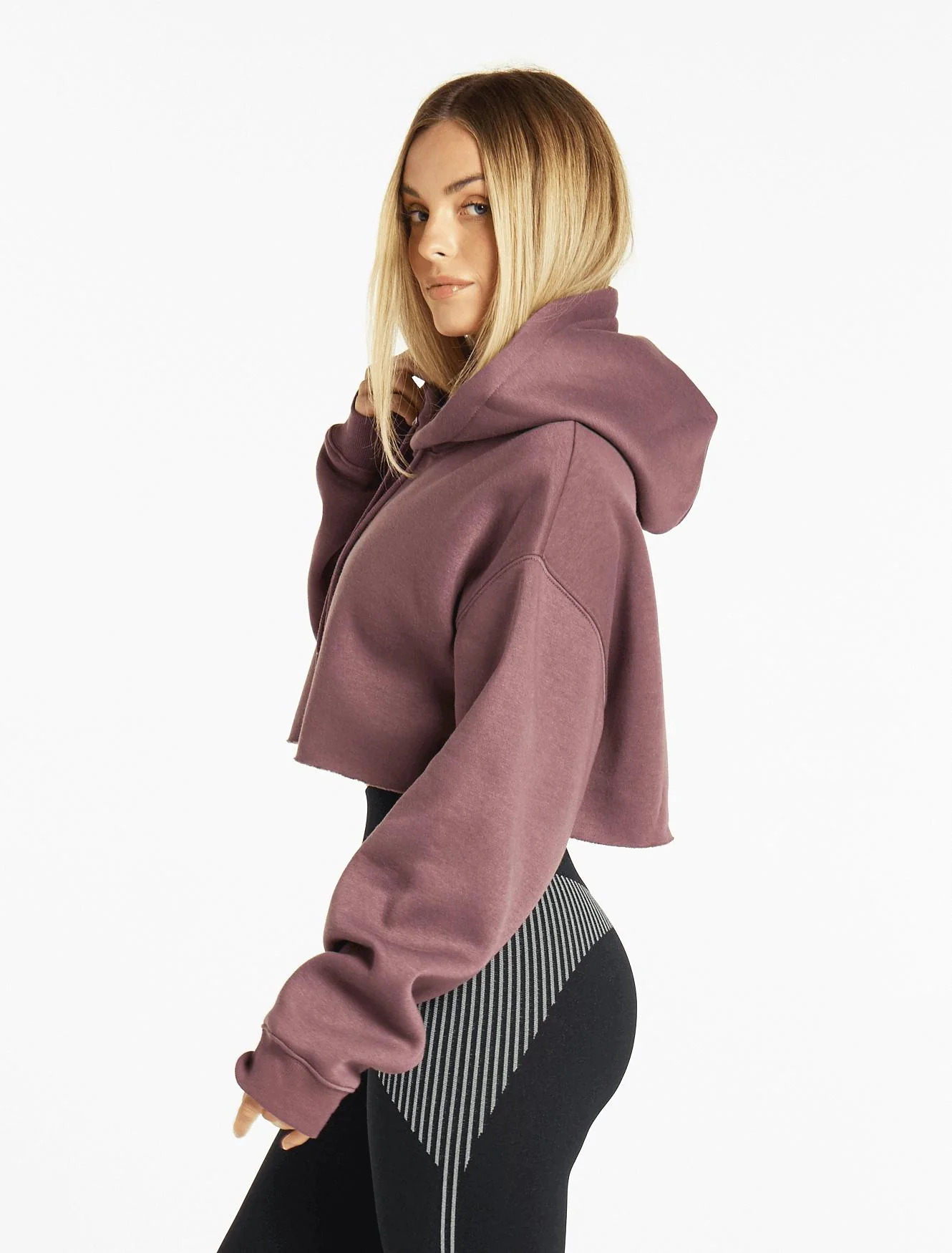Oversized Crop Hoodie - Dusky Purple - Image 4