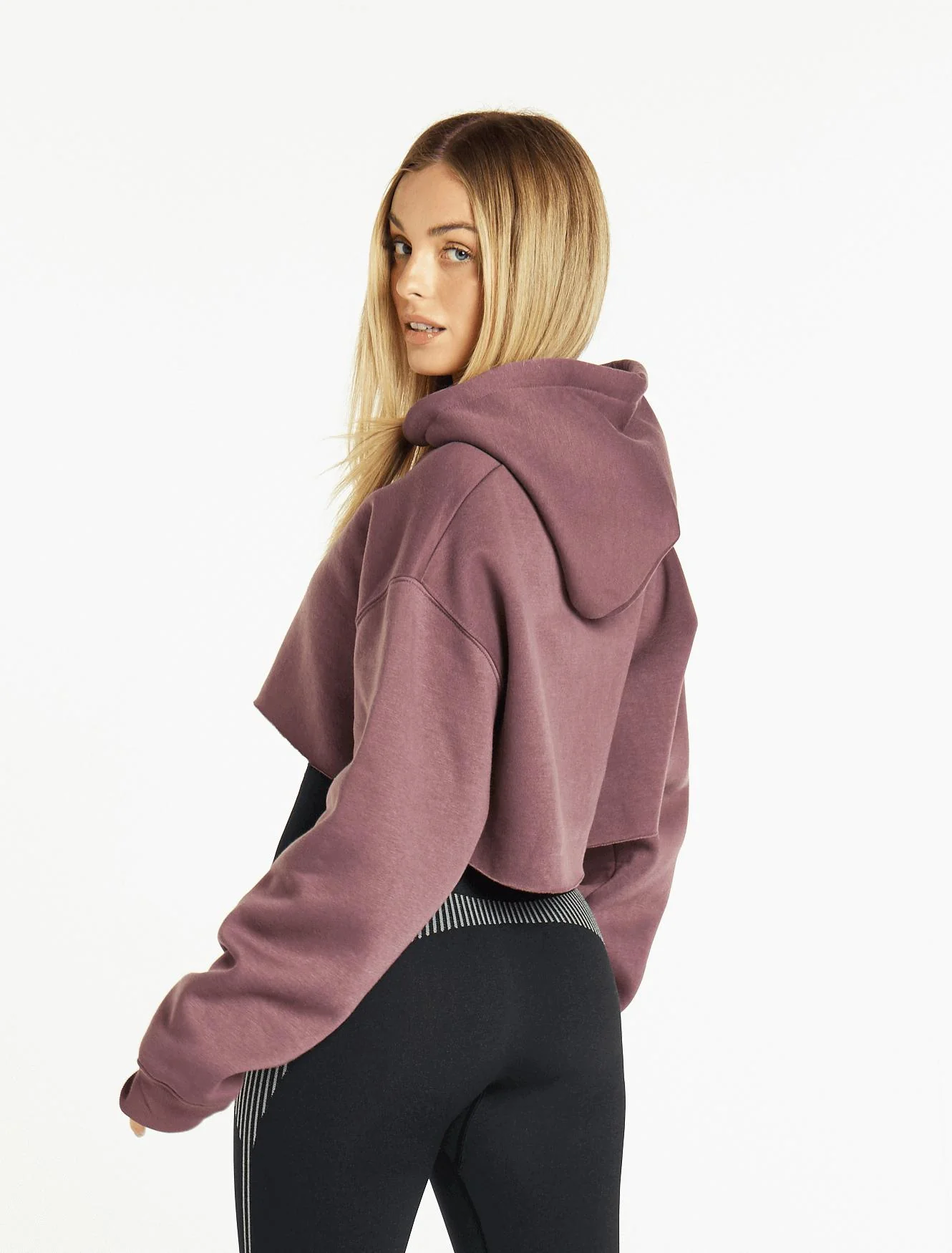 Oversized Crop Hoodie - Dusky Purple - Image 5