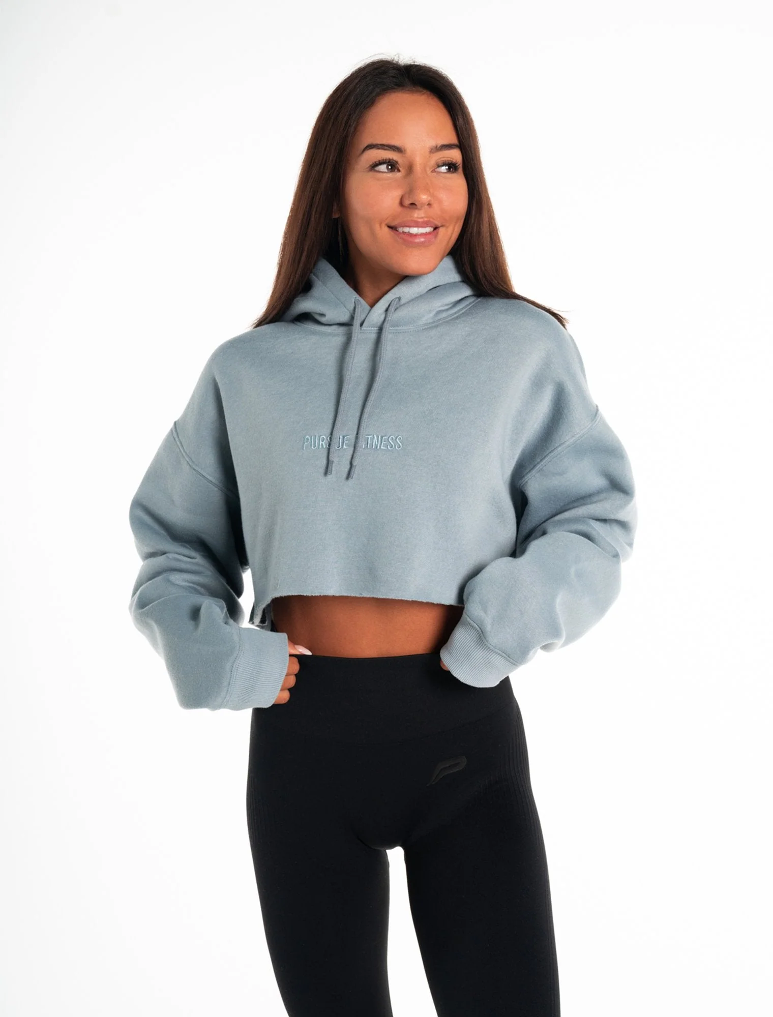 Oversized Crop Hoodie - Washed Blue - Image 6