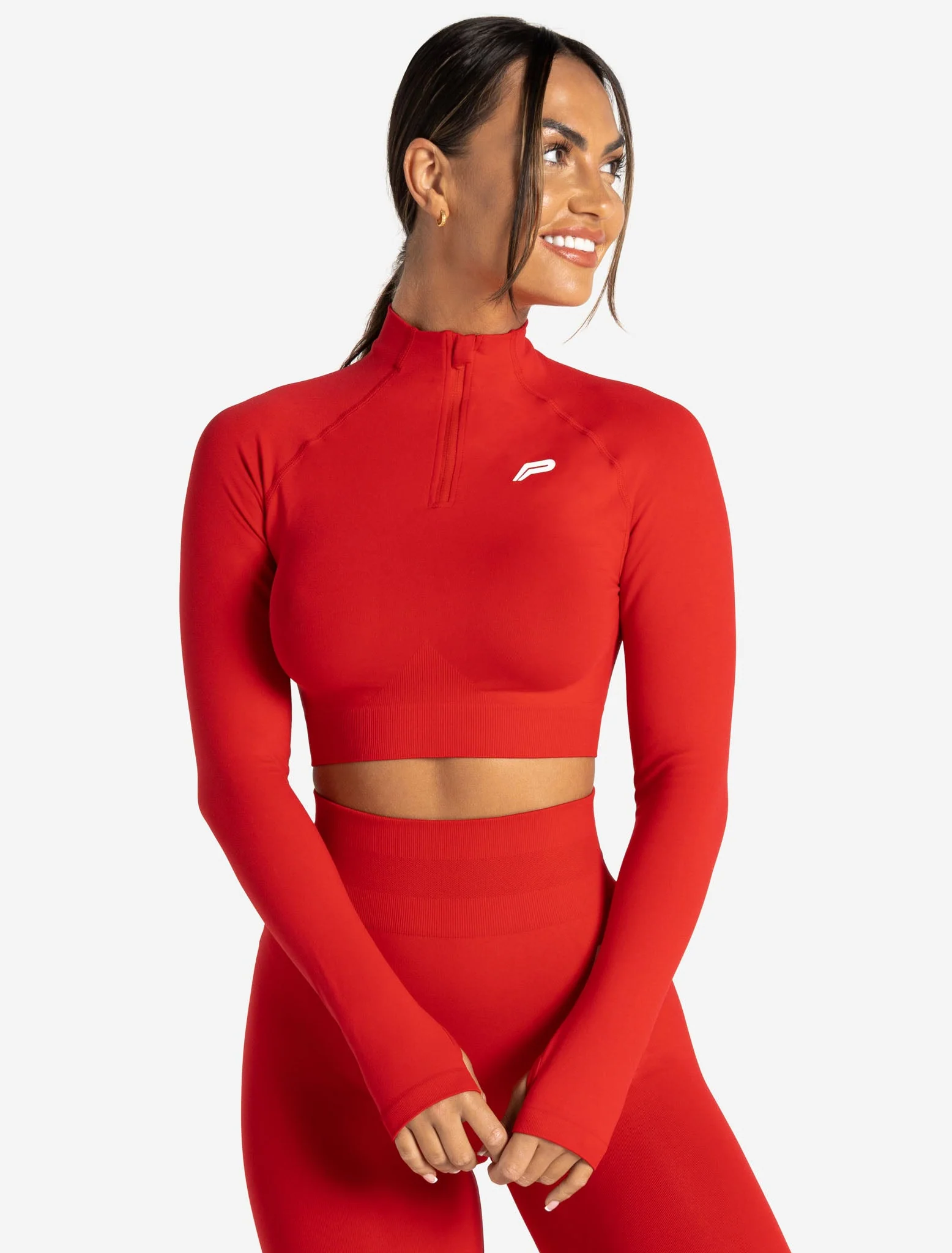 Scrunch Seamless Crop 1/2 Zip - Candy Red - Image 6