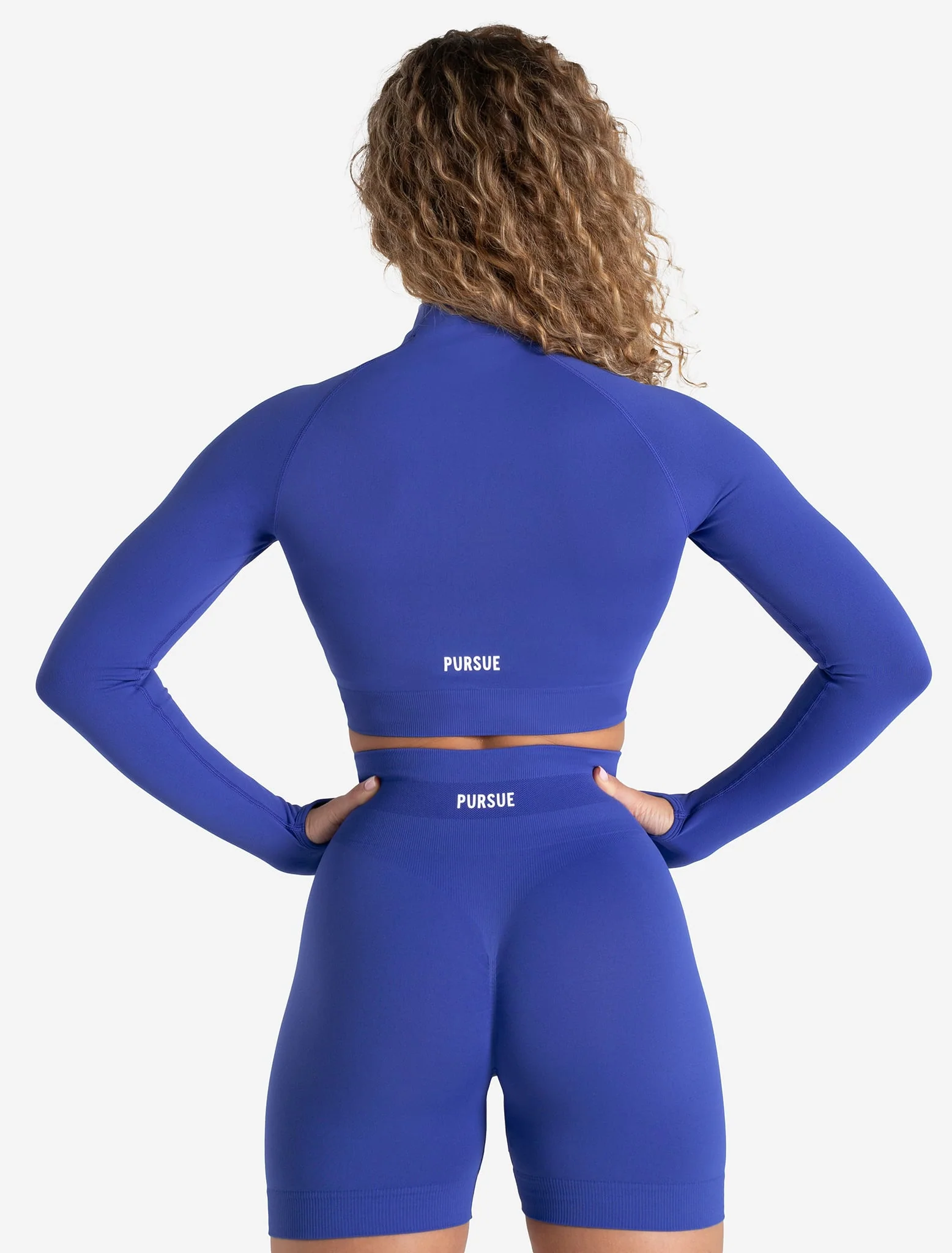 Scrunch Seamless Crop 1/2 Zip - Cobalt Blue - Image 2