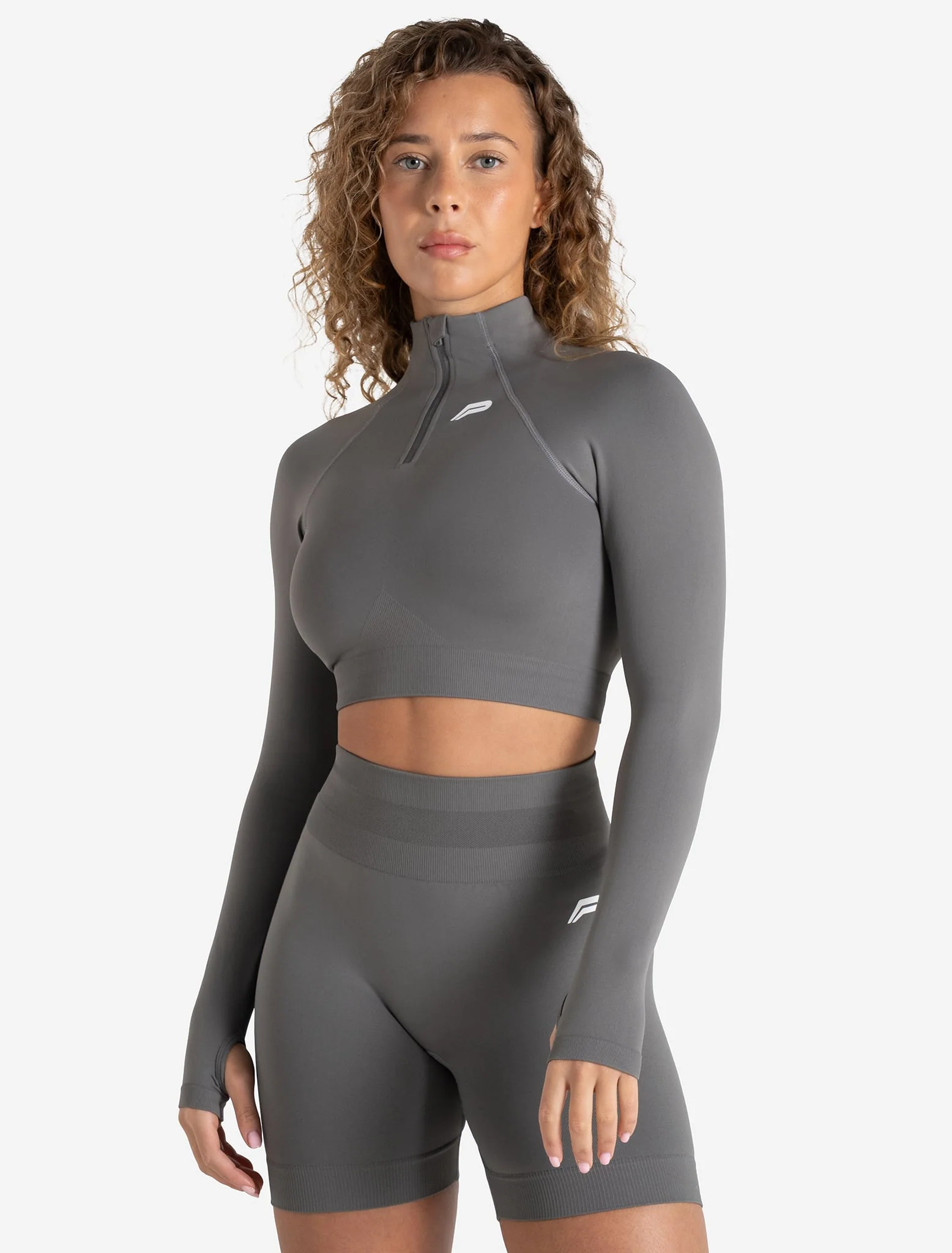 Scrunch Seamless Crop 1/2 Zip - Mid Grey