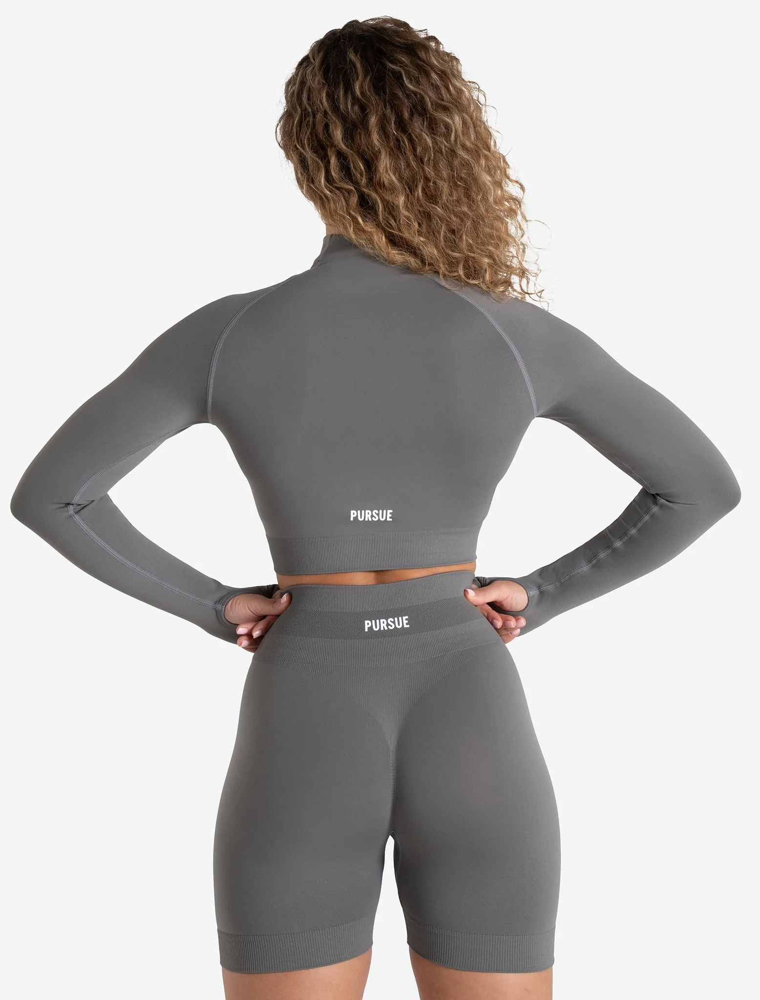 Scrunch Seamless Crop 1/2 Zip - Mid Grey - Image 2