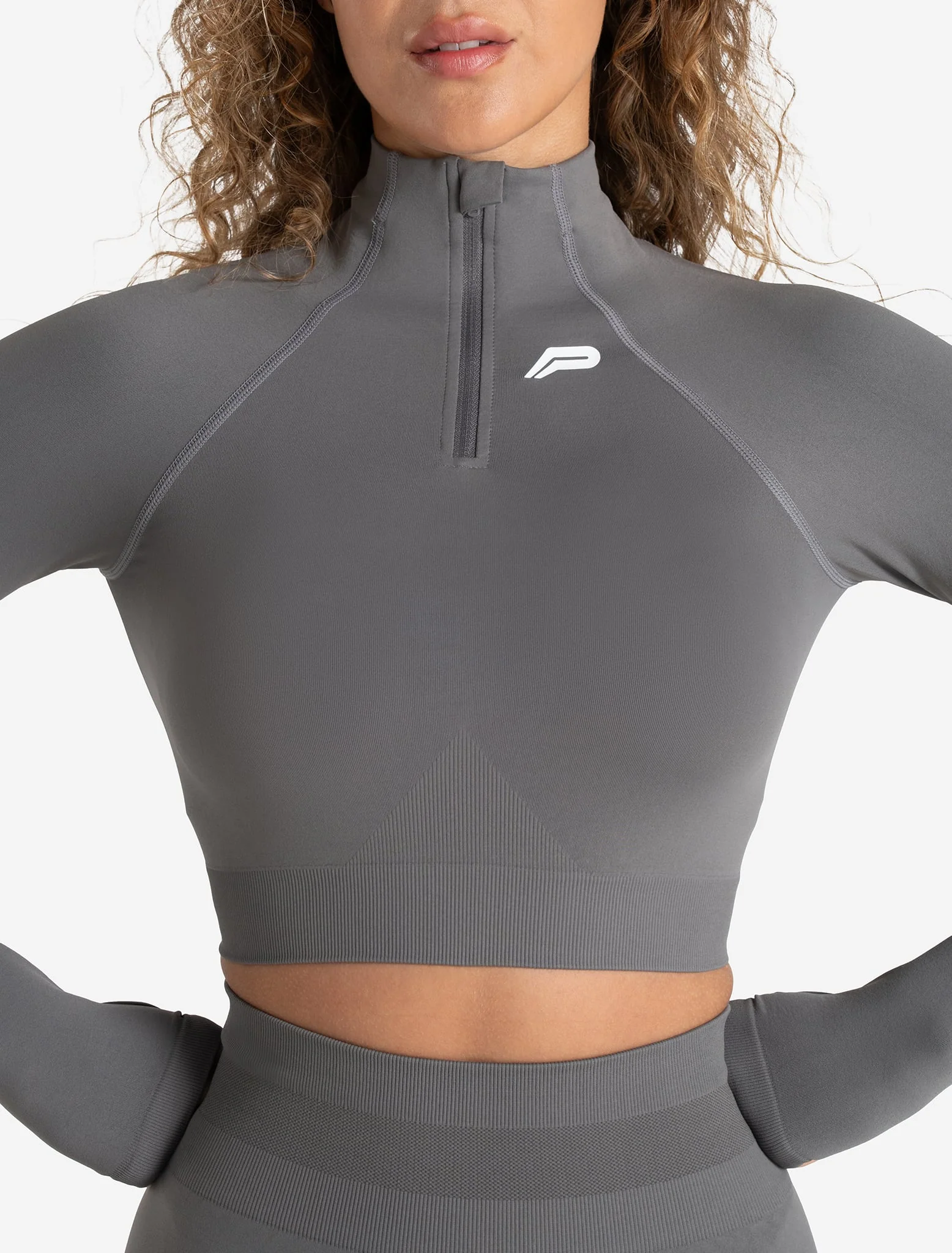 Scrunch Seamless Crop 1/2 Zip - Mid Grey - Image 4