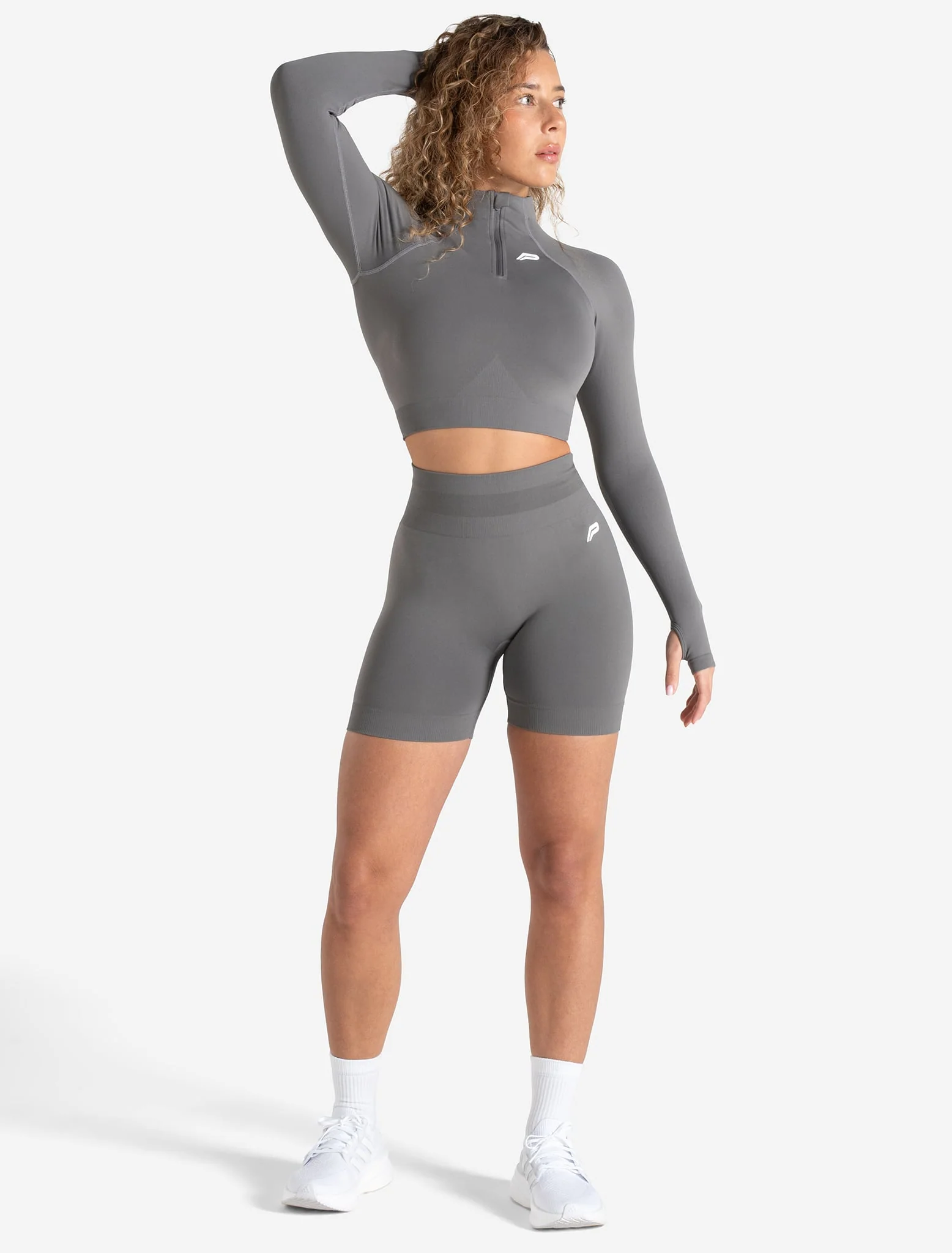 Scrunch Seamless Crop 1/2 Zip - Mid Grey - Image 5