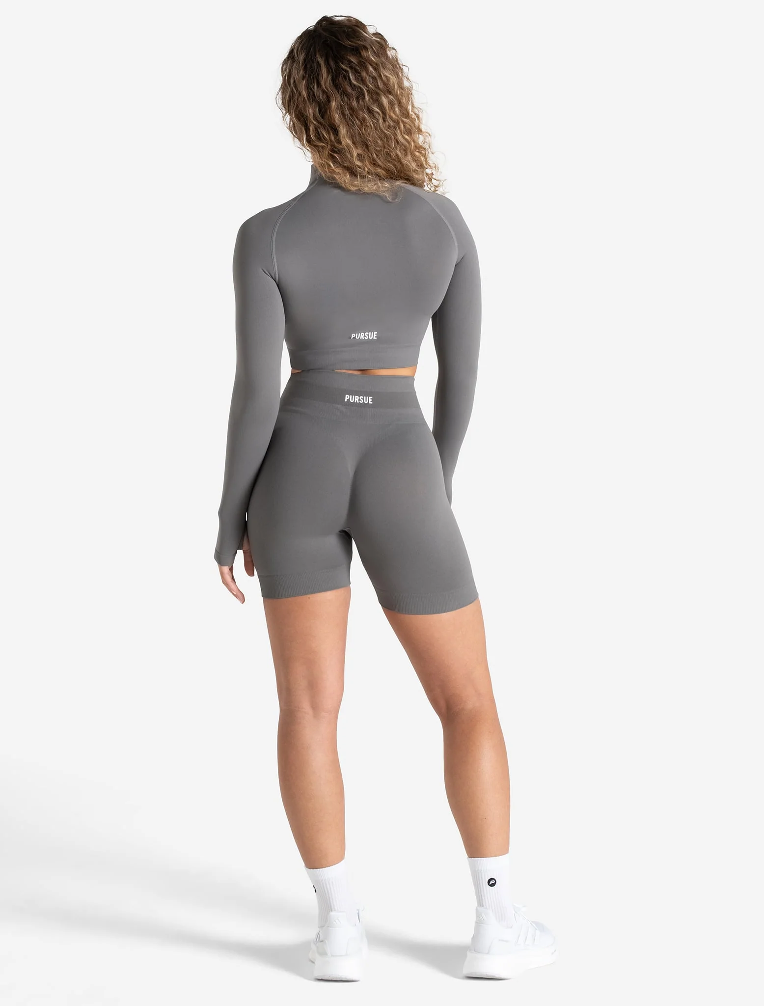 Scrunch Seamless Crop 1/2 Zip - Mid Grey - Image 6