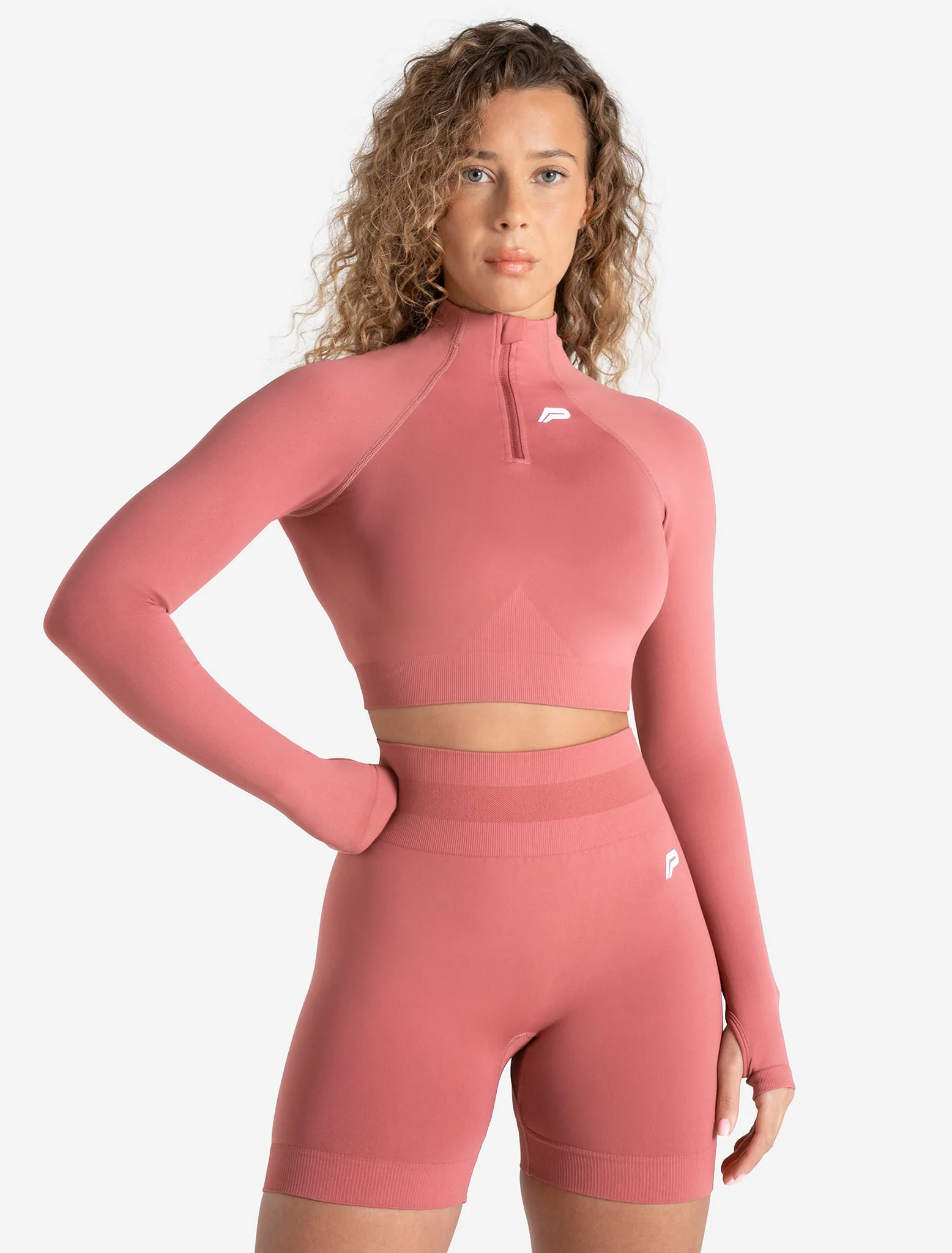 Scrunch Seamless Crop 1/2 Zip - Peony Pink