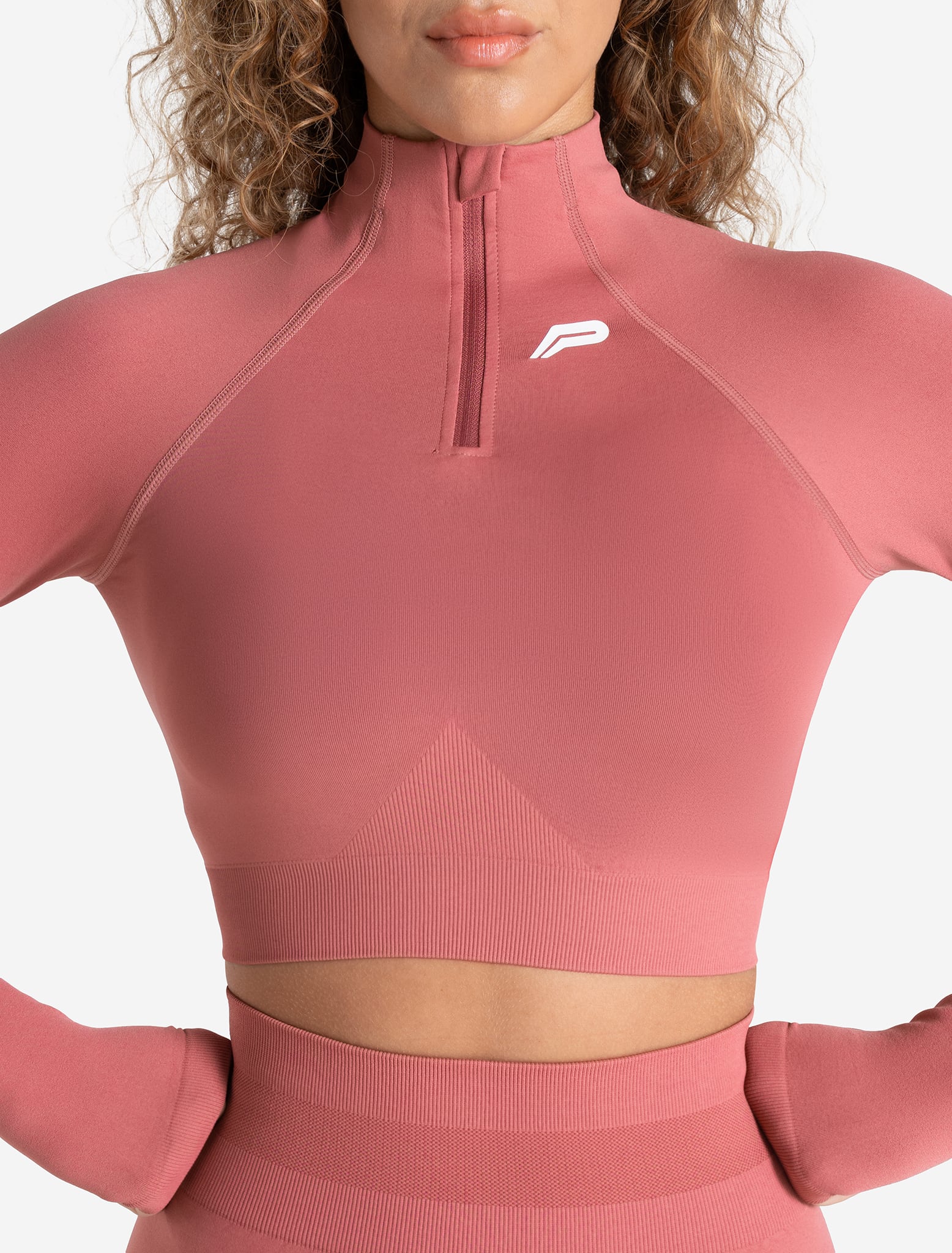 Scrunch Seamless Crop 1/2 Zip - Peony Pink - Image 4