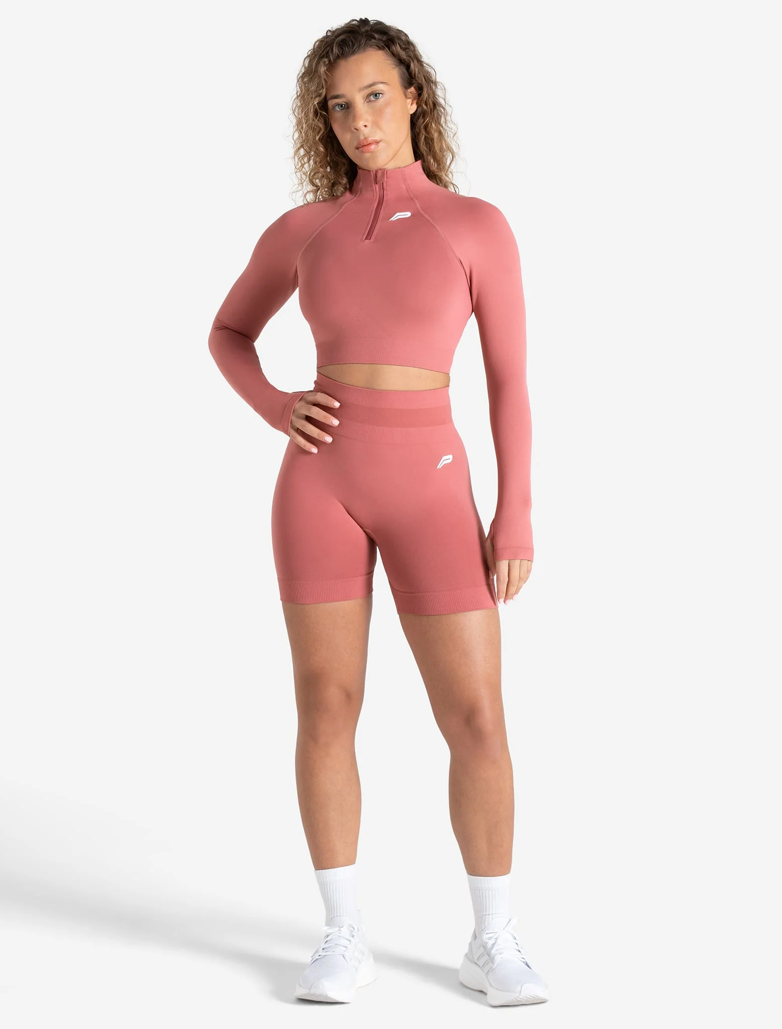 Scrunch Seamless Crop 1/2 Zip - Peony Pink - Image 5