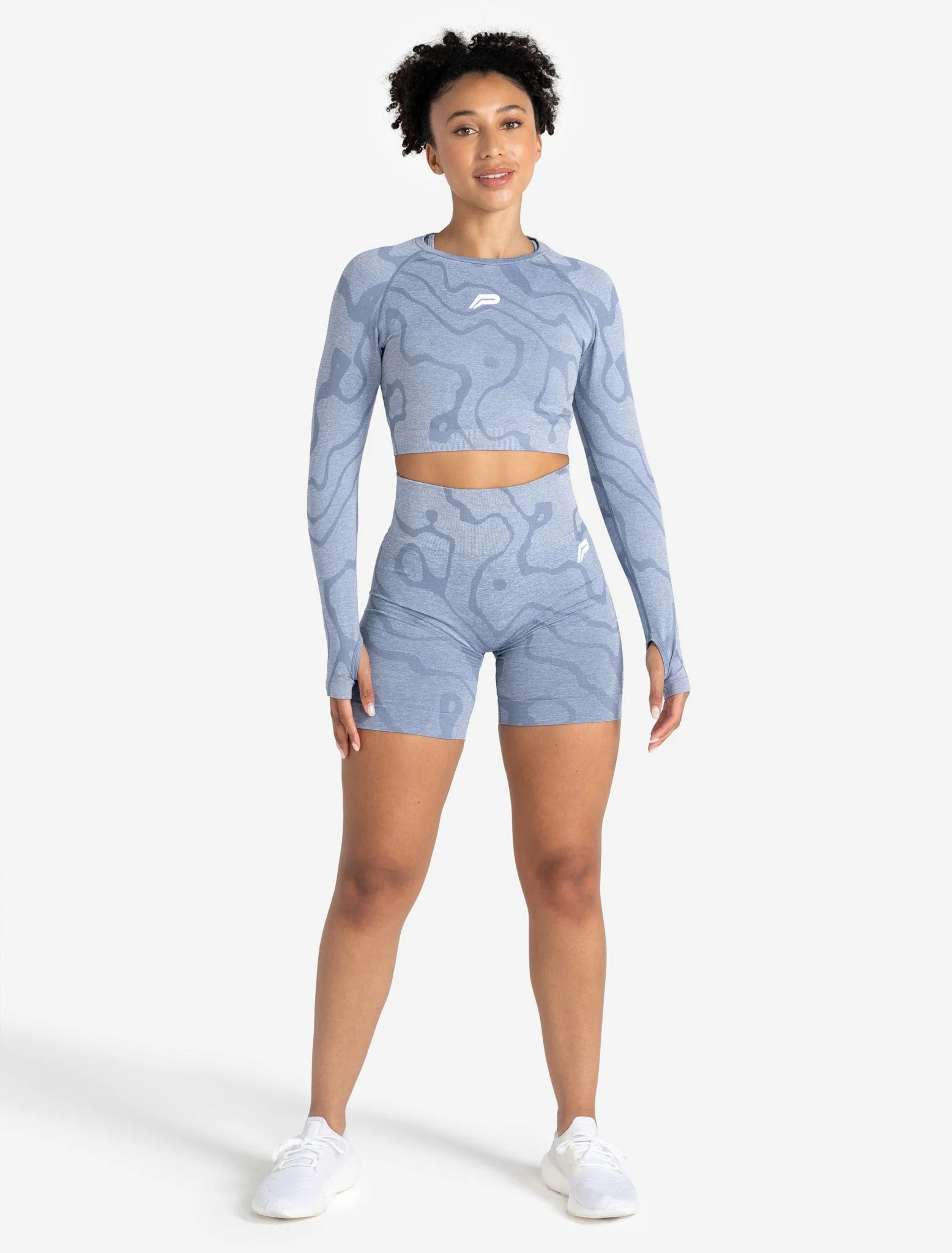 Sustainable Seamless Long Sleeve Crop Top - Blue - Image 6