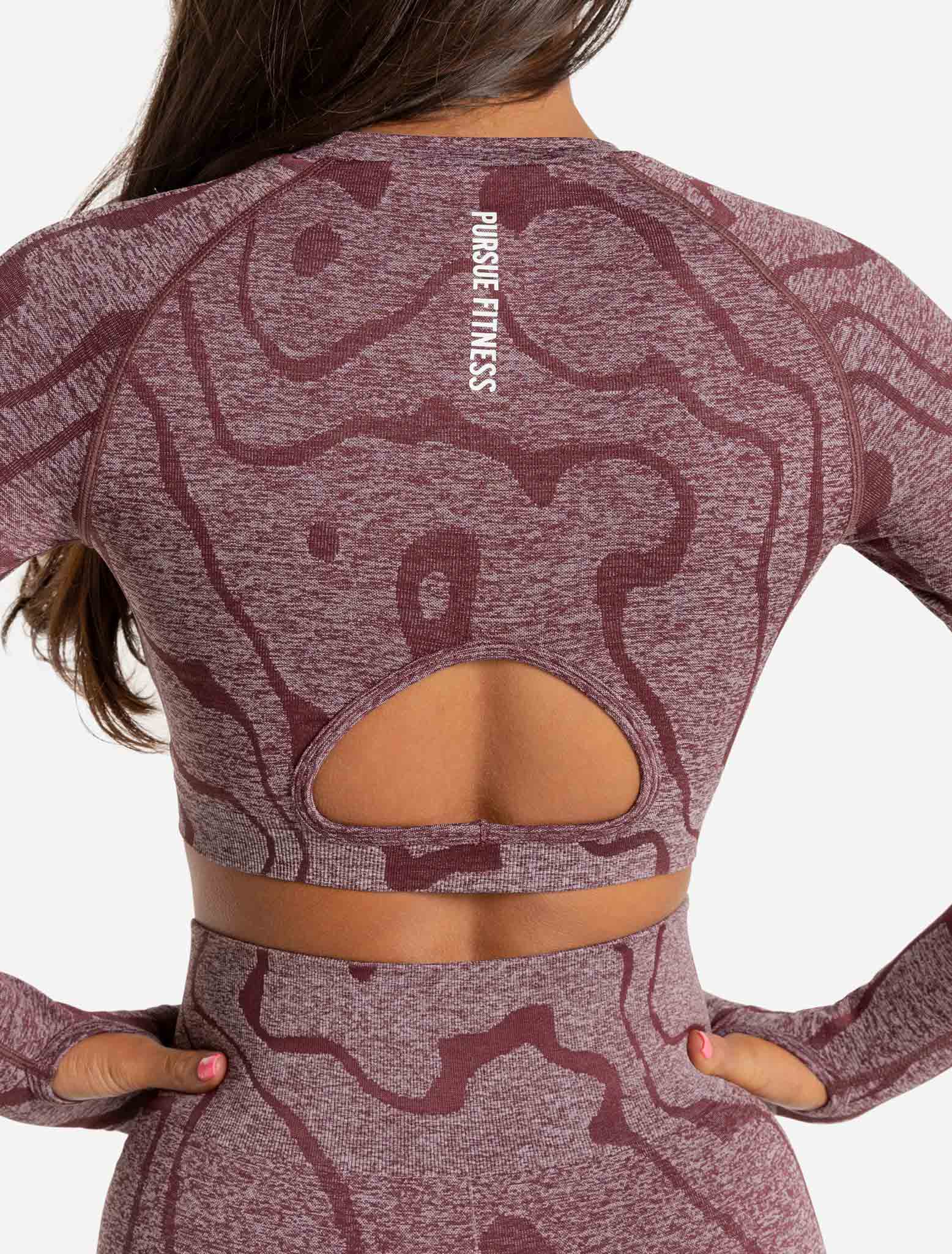 Sustainable Seamless Long Sleeve Crop Top - Burgundy - Image 4